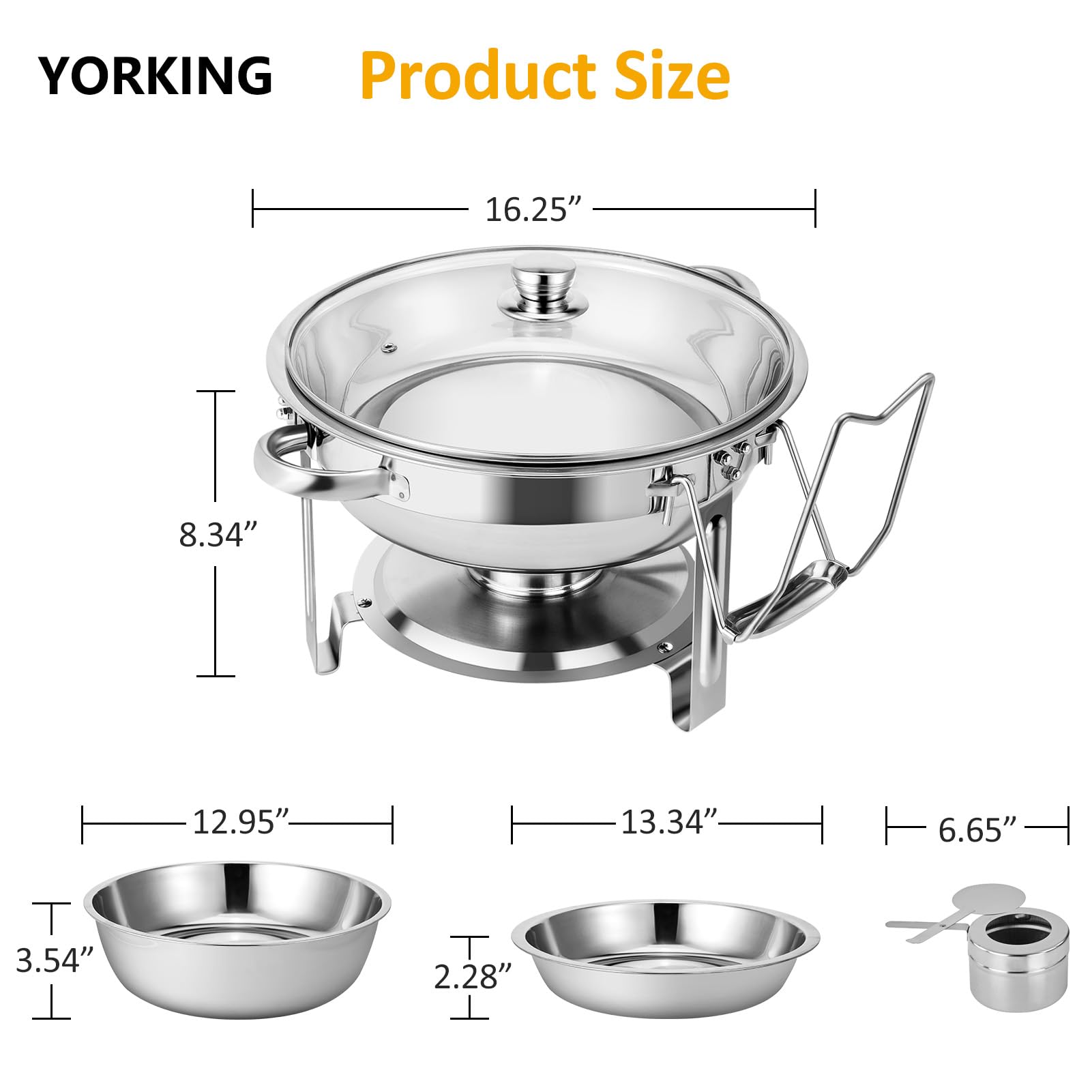YORKING 4-Pack 4QT Round Chafing Dish Buffet Set with Glass Lid & Holder - Stainless Steel Food Warmer for Catering, Weddings, Parties & Buffets - Keep Food Warm at Events, Banquets & Holiday Dinners