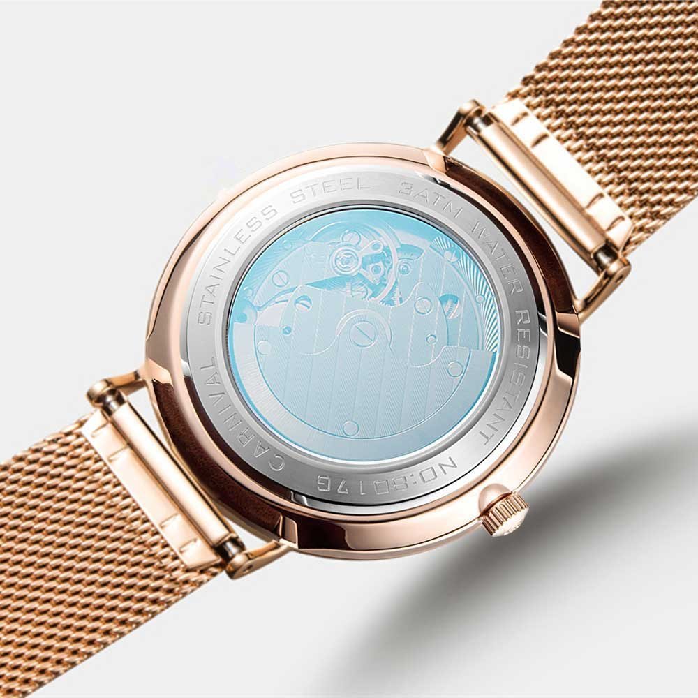MASTOP Men's Automatic Mechanical Watch - Ultra Thin Minimalist Design with Stainless Steel Mesh Band - Perfect for Business, Casual & Formal Occasions