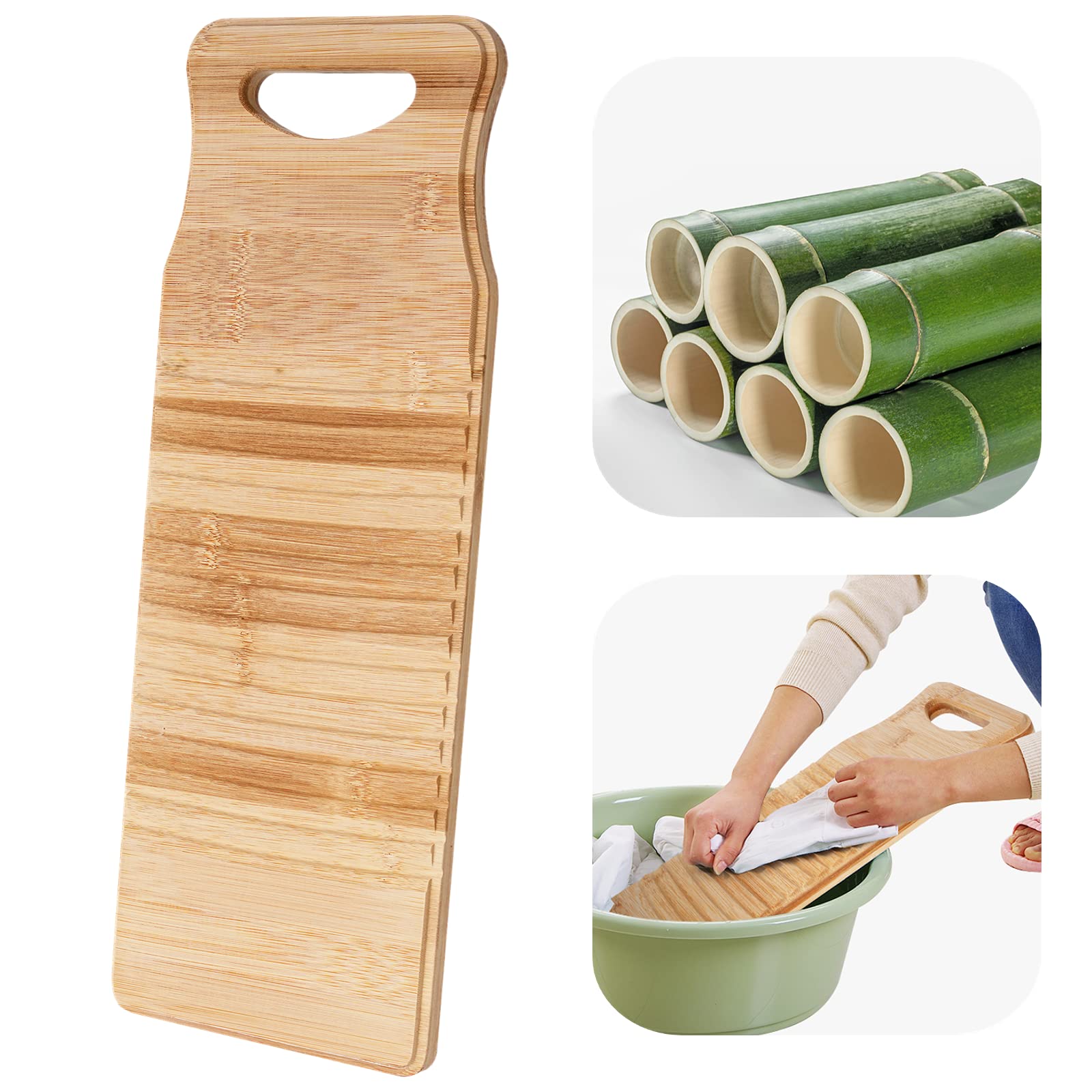 15.7’’ Bamboo Wooden Washboard for Hand Washing Clothes - Anti-Slip Laundry Cleaning Board with Vintage Design (40x15x1.5cm) - Perfect for Eco-Friendly Laundry, Camping & Off-Grid Living