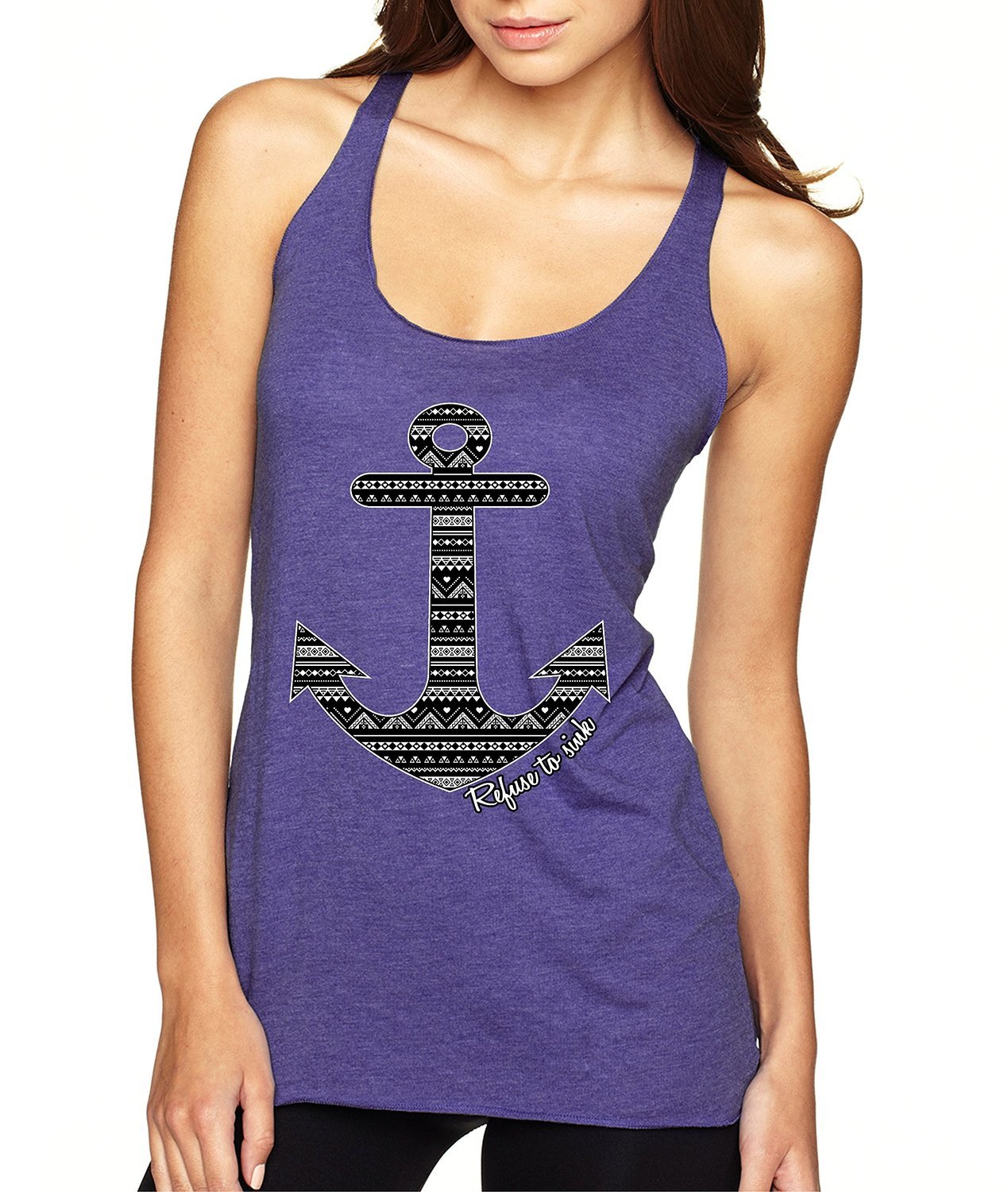 ALLNTRENDS Women's Tank Top - Aztec Anchor Print Black & White - Casual Summer Tops for Women, Beachwear, Yoga, and Everyday Fashion