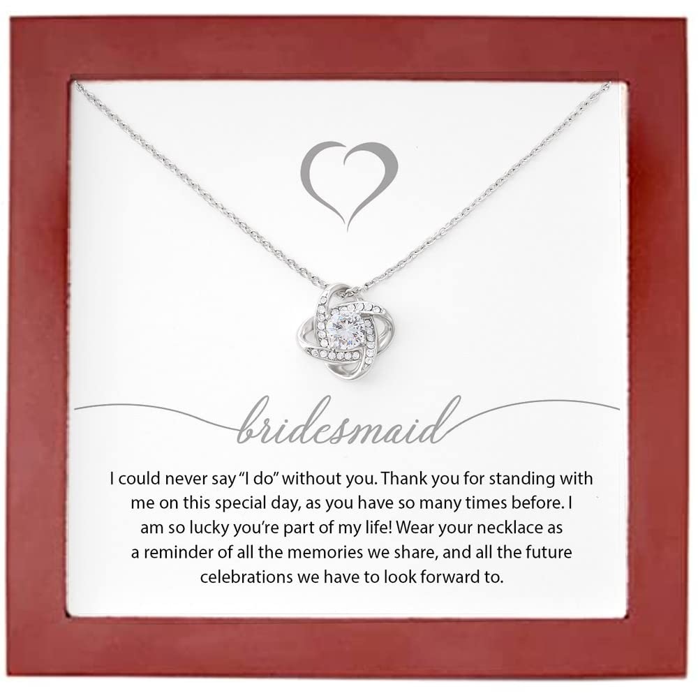 Bridesmaid Love Knot Necklace - Elegant Silver Pendant Jewelry for Wedding, Anniversary & Birthday Gifts | Includes Gift Box & Greeting Card | Perfect for Bridal Party, Bachelorette & Special Occasions