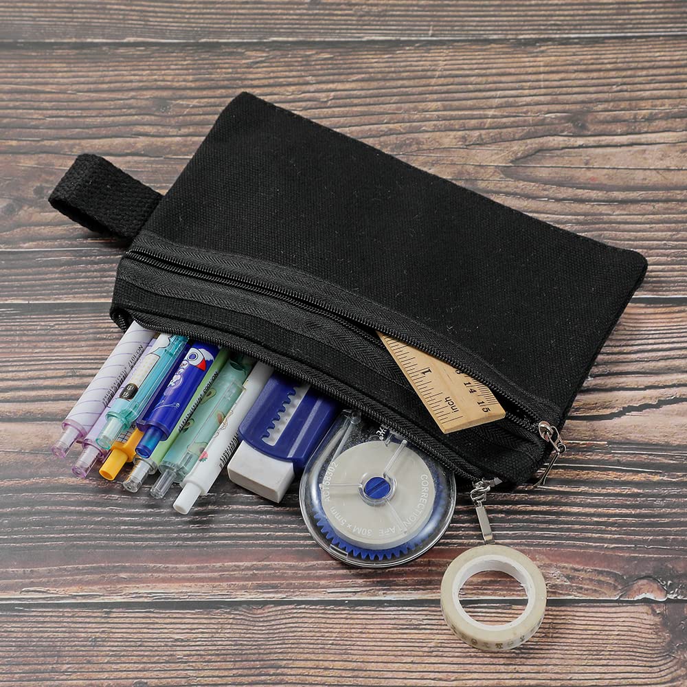 2 Pack 7 x 5 Inch Waterproof Zippered Organizer Bags - Dual Compartment Storage Pouch for Tools, Keys, Pens & Small Gadgets - Durable Cotton Canvas Travel Accessories for Office, Outdoor & Smartphone Organization (Black) - Perfect for Camping, Hiking & Daily Commute