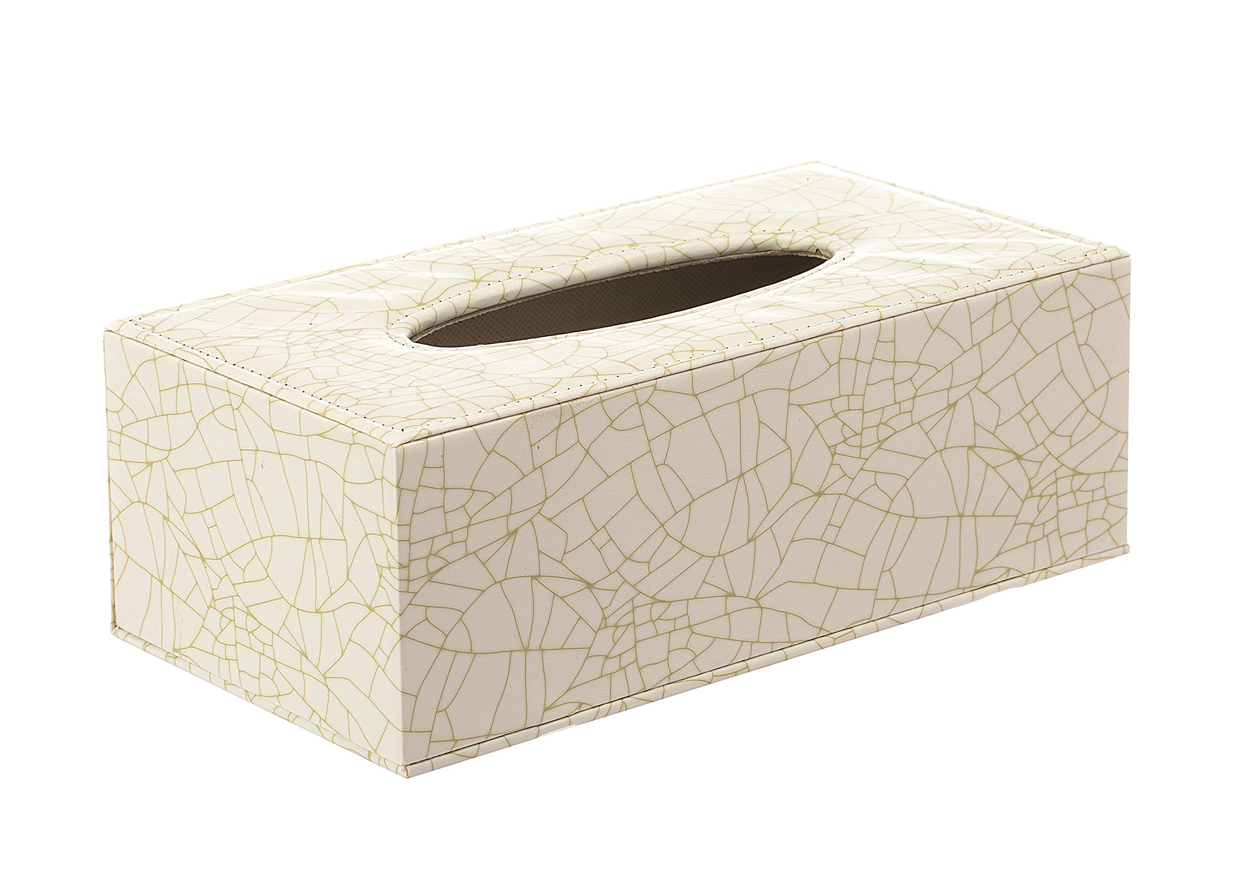 Premium PU Leather Tissue Box Cover - Rectangle Home Decor Tissue Holder (Blue & White Porcelain, Beige) | Stylish Bathroom, Living Room & Office Organizer