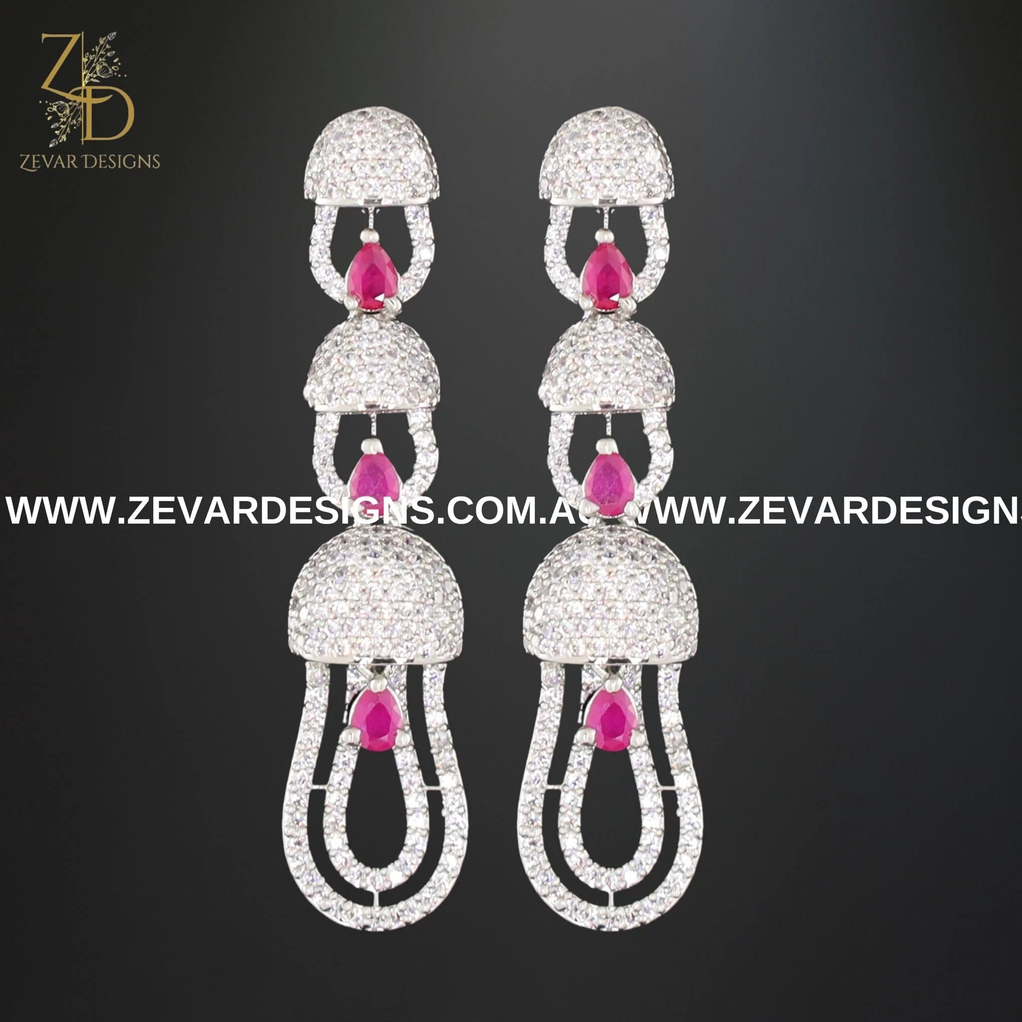 Zircon Necklace Set - White Rhodium Plated with Genuine Ruby Gemstone | Elegant Jewelry for Women, Perfect for Weddings, Parties & Special Occasions