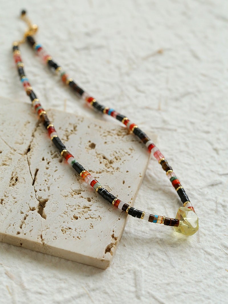 Dreamy Lemon Quartz Beaded Necklace - Natural Gemstone Jewelry for Women | Perfect for Boho Style, Meditation & Spiritual Healing