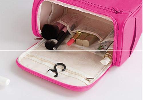 Dlala Travel Toiletry Bag for Women - Pink Cosmetic Makeup Organizer with Compartments | Portable Grooming Kit Storage Pouch | Perfect for Travel, Gym, and Daily Vanity Use
