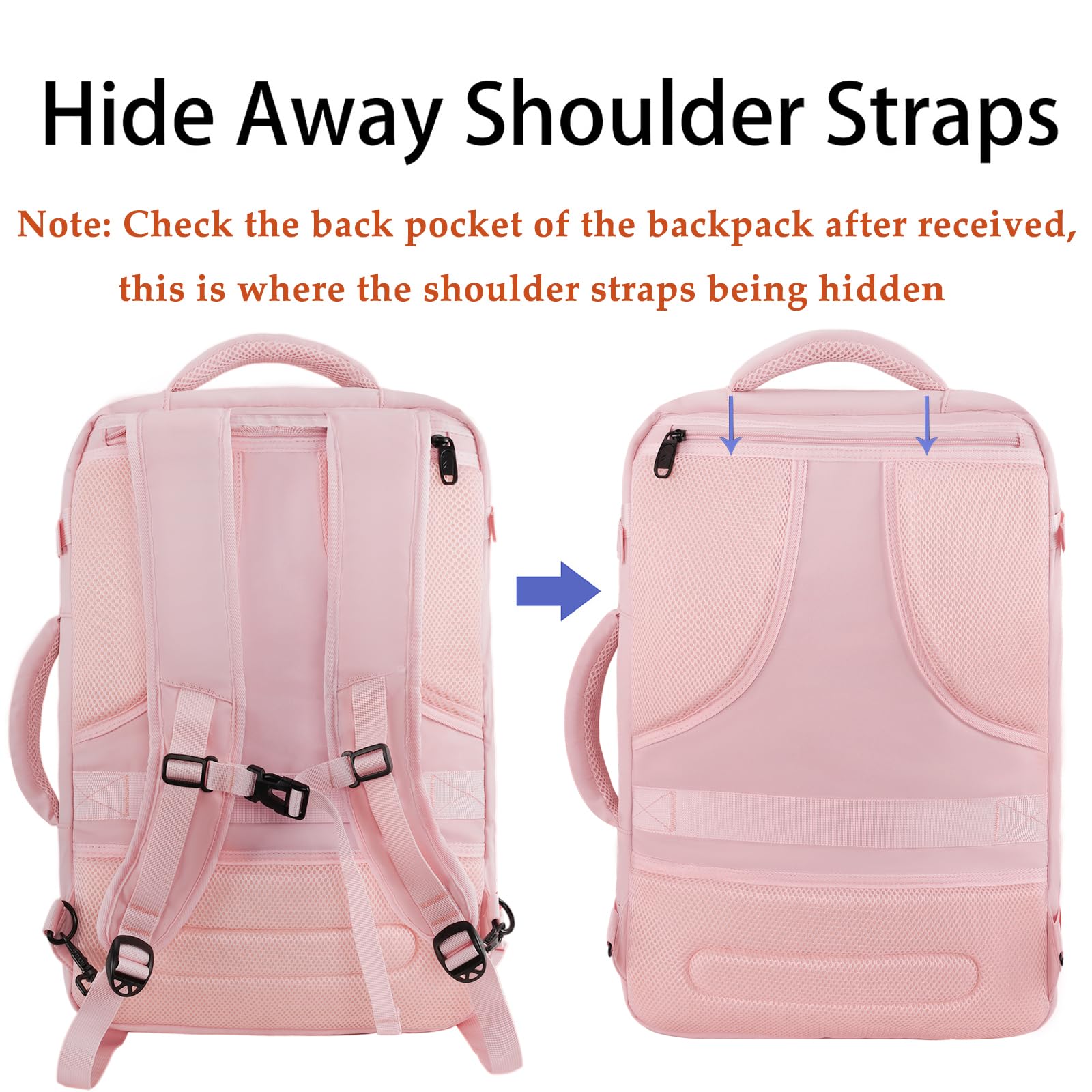 Matein Pink Travel Backpack for Women - Large Airline Approved Expandable Carry On Backpack (35L) | Convertible Weekender Bag for Hiking, Gym & Sports | Perfect Gift for Travelers | Ideal for Air Travel, Outdoor Adventures & Daily Commute