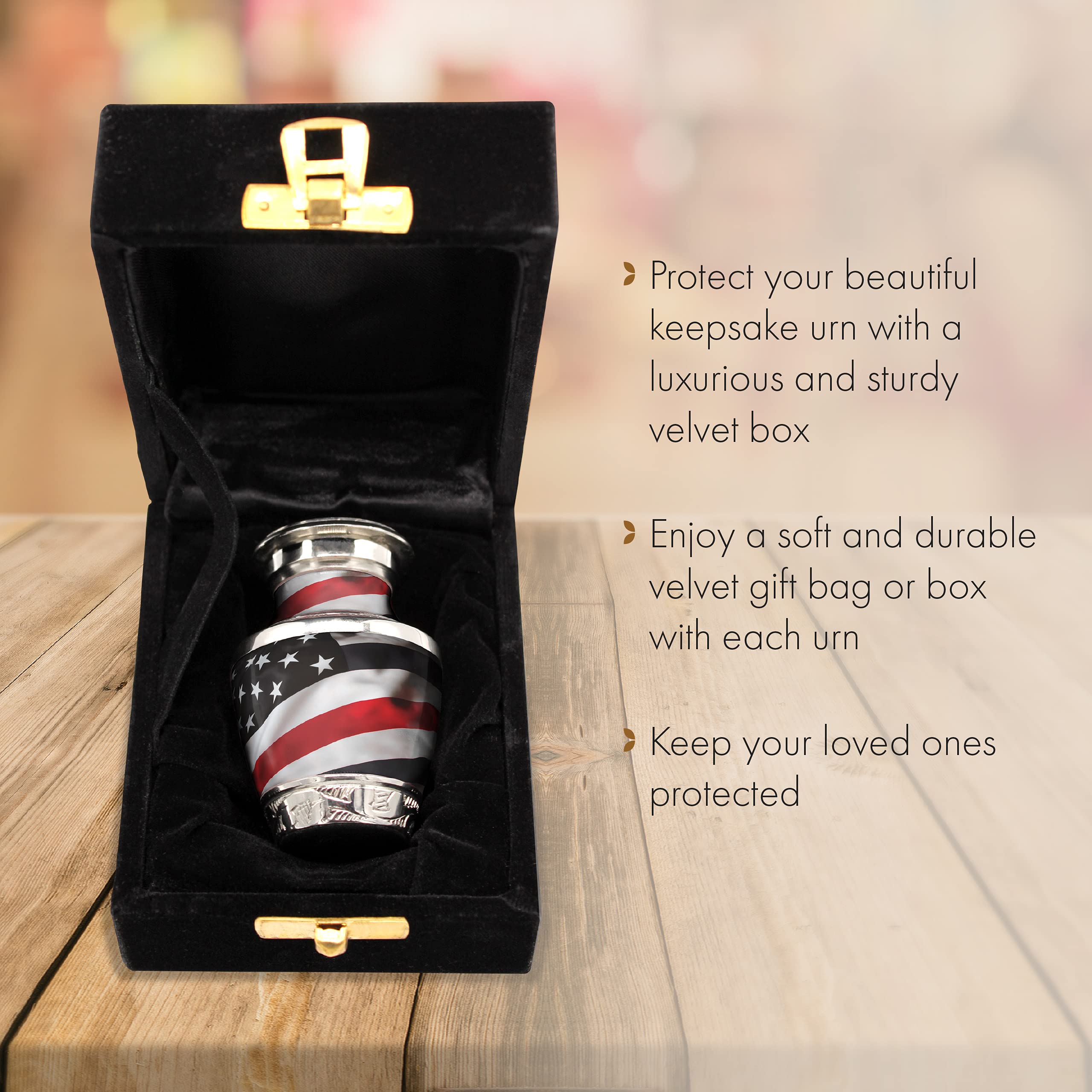 Personalized Red Line Flag Cremation Urn for Adult Male Ashes - Handcrafted Decorative Urn Set of 4 - Memorial Keepsake for Loved Ones | Perfect for Home Display, Memorial Services & Family Tributes