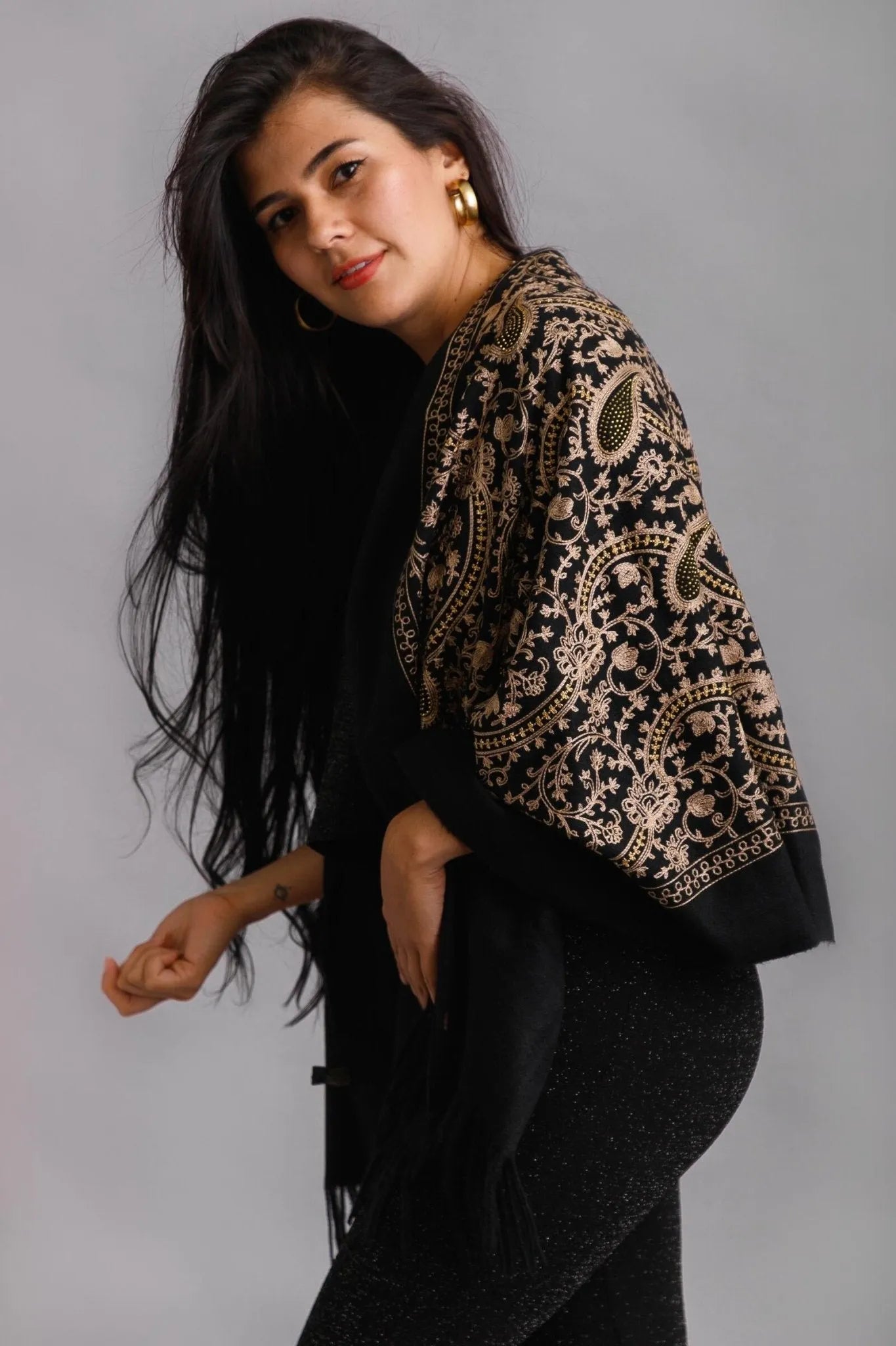 Elegant Reversible Embroidered Scarf for Women - Shimmering Fashion Accessory for Fall & Winter Outfits, Parties and Special Occasions
