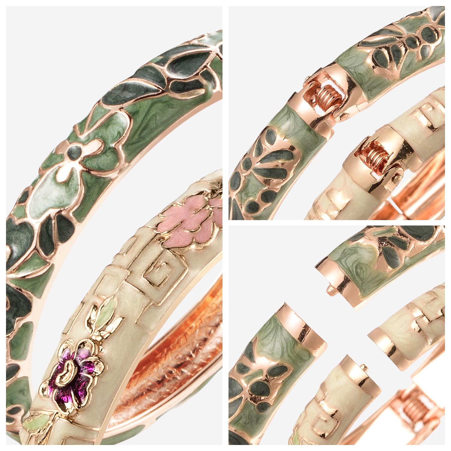 Vintage Cloisonne Enamel Flower Bracelet - Gold Plated Cuff Bangle for Women, Handmade Jewelry Gift Set with Elegant Box - Perfect for Parties, Weddings & Special Occasions