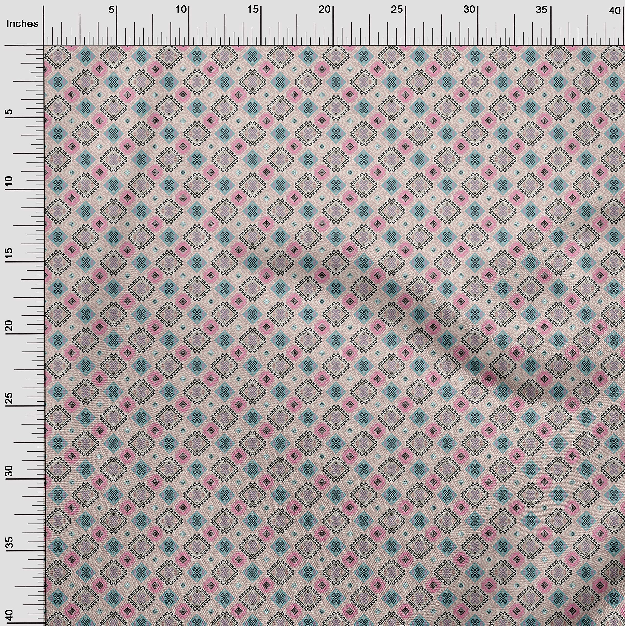 oneOone Polyester Spandex Light Pink Asian Kilim Print Fabric by The Yard - 56 Inch Wide Dress Material for Boho Chic Clothing & Home Decor