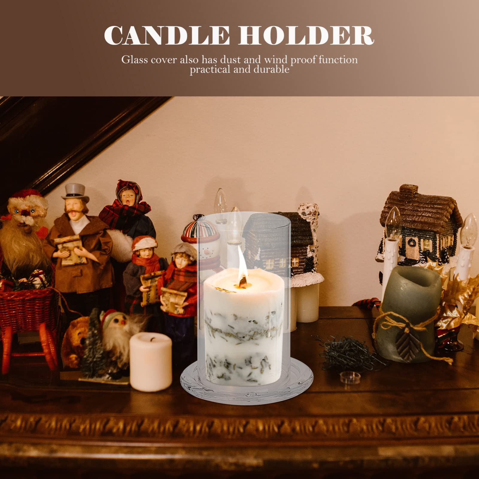 Cabilock Glass Bell Jar Dome Cloche - 1 Set Windproof Candle Holder, Open Ended Glass Lamp Shade & Desk Topper for Candles, Lip Gloss Display (Earth Tones) - Perfect for Home Decor, Wedding Centerpieces & Gift Packaging