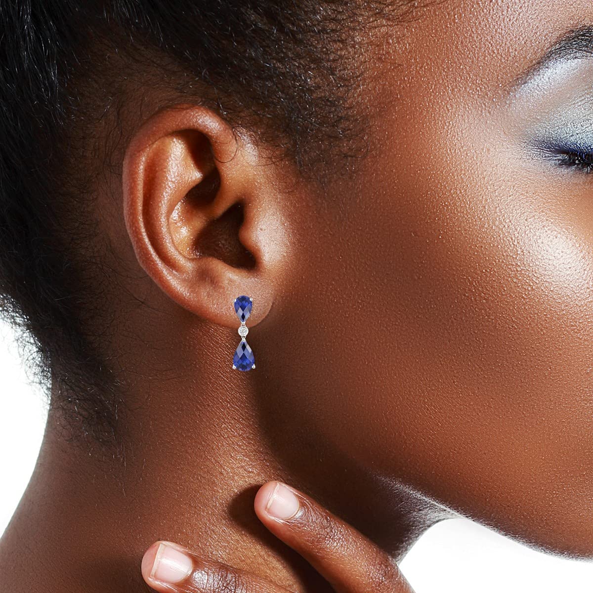 Lab-Created Blue Sapphire & White Sapphire Pear Drop Pendant & Earrings Set - Sterling Silver 18