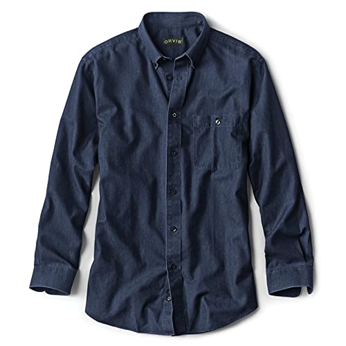 Orvis Men's Wrinkle-Free Pure Cotton Denim Shirt - Casual Button Down Shirt for Outdoor Activities, Work & Everyday Wear