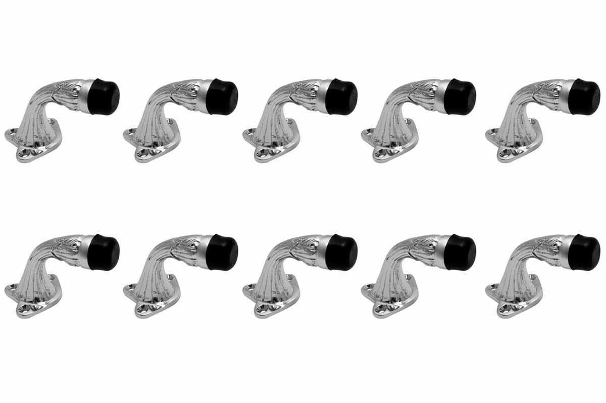 10 Pack Brass Door Stop Floor Mount Bumper - Chrome Ribbed Mikalo Door Stoppers for Home & Office - Heavy Duty Door Wedge, Jammer, Holder for Wooden & Glass Doors (Perfect for Bedrooms, Bathrooms & Offices)