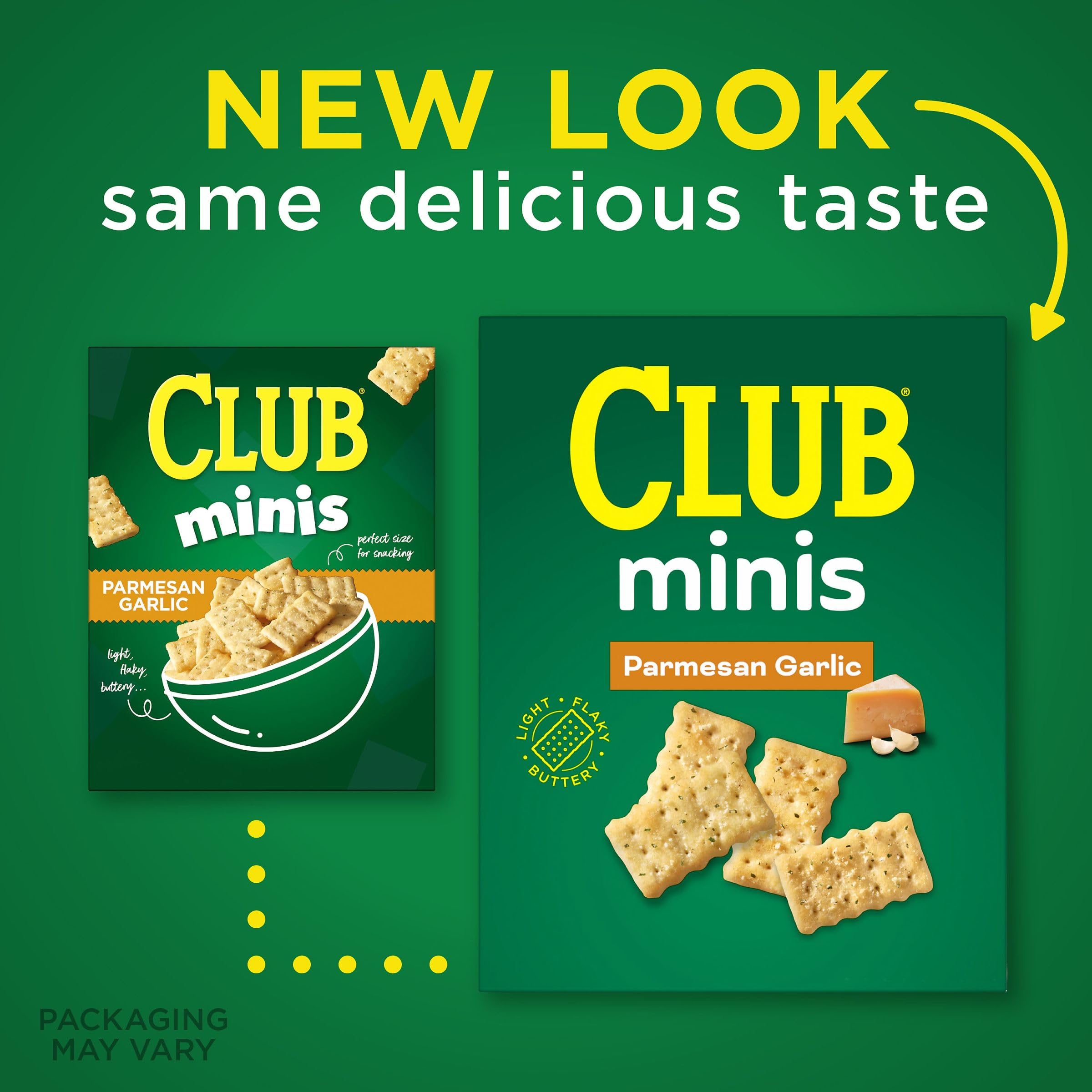 Club Minis Parmesan Garlic Crackers - 11oz Box (Pack of 1) | Crunchy Baked Snacks for Lunch, Parties & On-the-Go | Perfect with Dips, Cheese & Charcuterie Boards