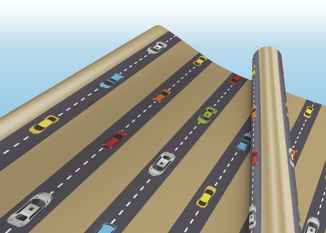 Dovetail Vroom Vroom Kids Gift Wrapping Paper - 4 Sheets Pack | Perfect for Birthday, Christmas & Party Presents for Boys & Girls