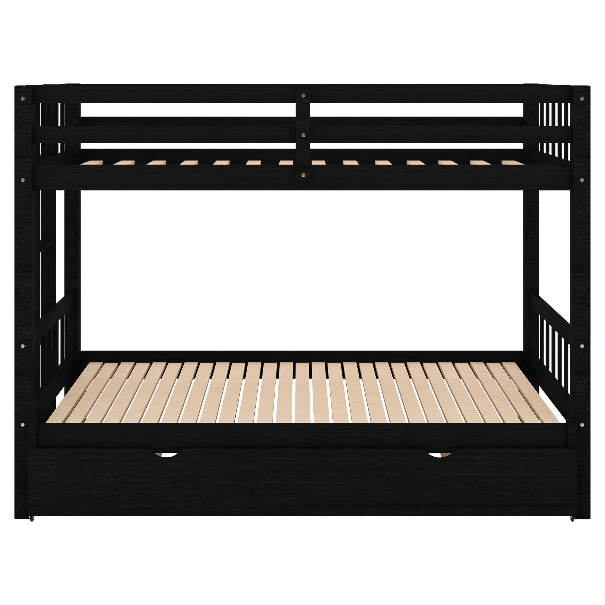 Twin Over Twin Bunk Bed with Trundle - Expandable Wooden Bunk Bed Frame for Kids - Convertible Bottom Bed to Twin/Double - Includes Ladder & Safety Rail - Espresso Finish - Perfect for Small Bedrooms, Guest Rooms & Kids' Shared Spaces