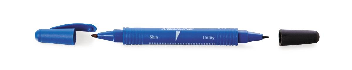 Medline Dual-Tip Skin & Utility Markers with Ruler & 9 Labels - Fine & Broad Tips - 100-Pack for Medical, Surgical & Industrial Use