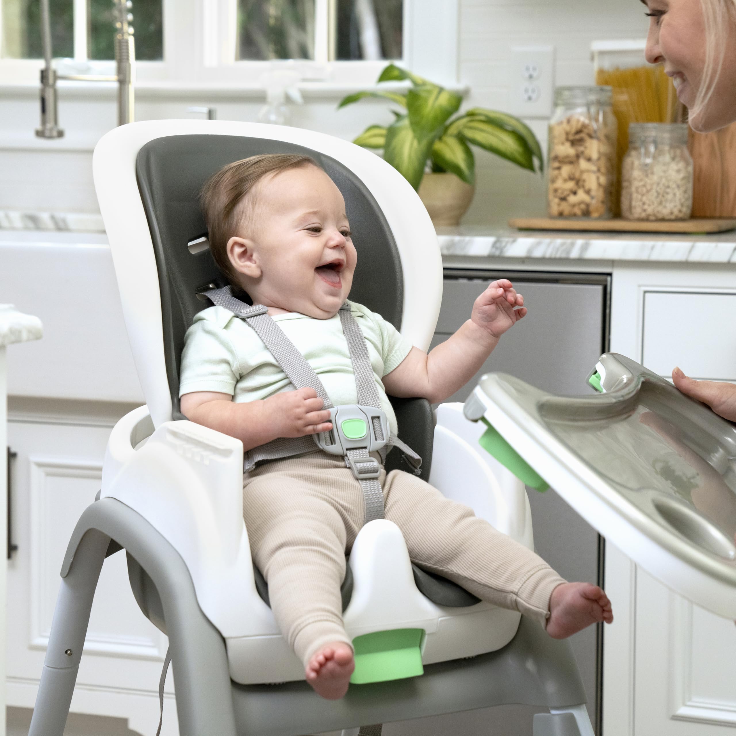 Ingenuity Full Course SmartClean 6-in-1 High Chair with EVA Foam Seat, 5-Point Safety Harness & 2 Dishwasher-Safe Trays - Slate Gray - Perfect for Babies & Toddlers at Mealtime