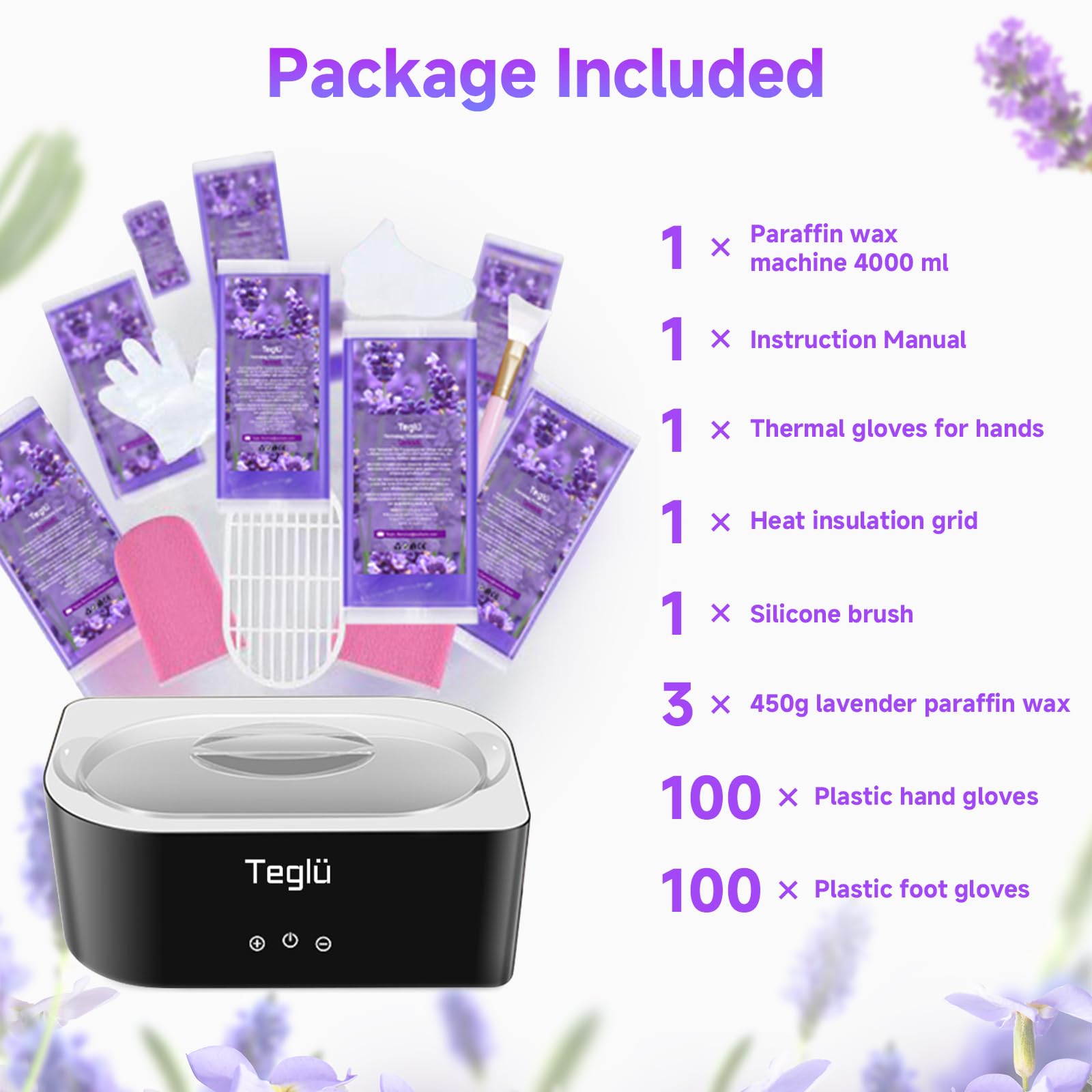 Teglu 4L Paraffin Wax Machine for Hand and Foot Spa with 3x 450g Wax Refills | Professional At-Home Hand & Foot Therapy | Perfect for Pain Relief, Moisturizing & Relaxation After Workouts, Manicures or Pedicures