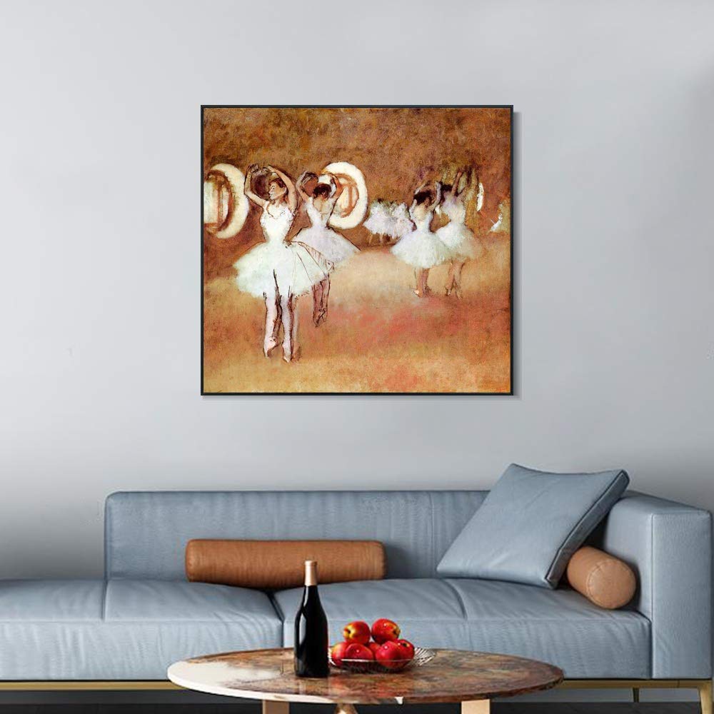 Edgar Degas 'Dance Rehearsal in the Opera Studio' Framed Canvas Giclee Print Art - 24x24 Inch Black Slim Frame Wall Decor for Living Room, Bedroom & Office | Ballet Painting, Impressionist Artwork, Home & Office Decoration