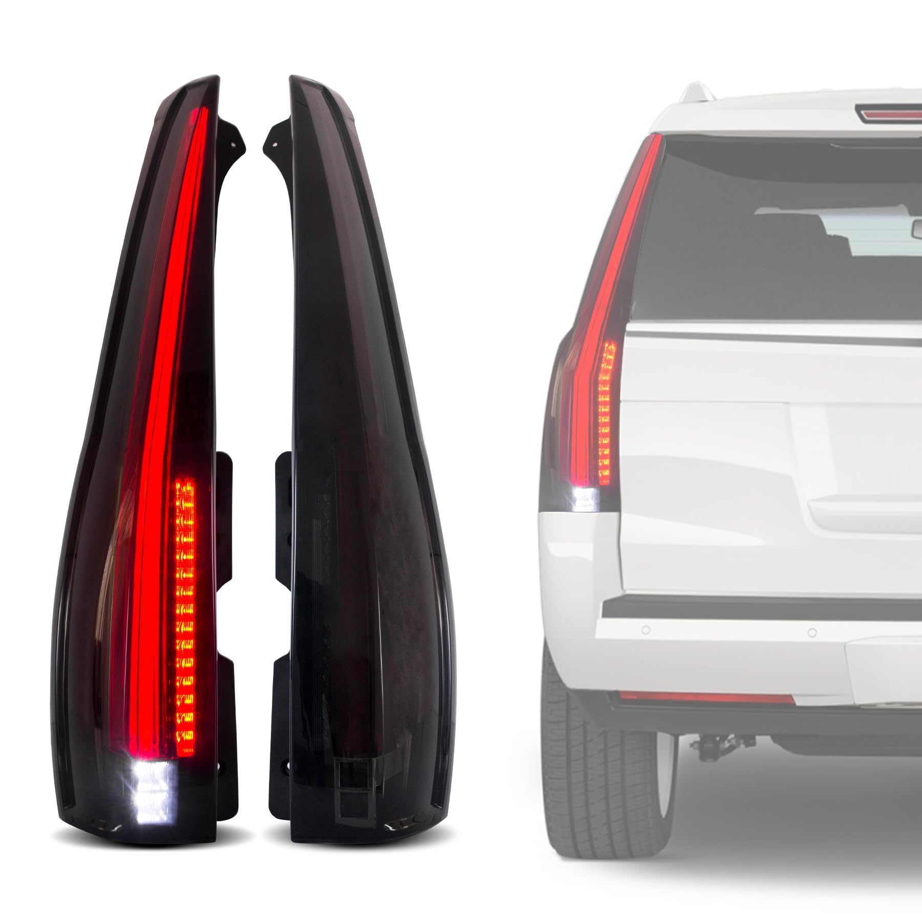 JDMSPEED Smoked LED Tail Lights Replacement for Cadillac Escalade 2007-2014 & 2016 Models - High Performance Rear Lamp Assembly for Enhanced Night Visibility and Style Upgrade