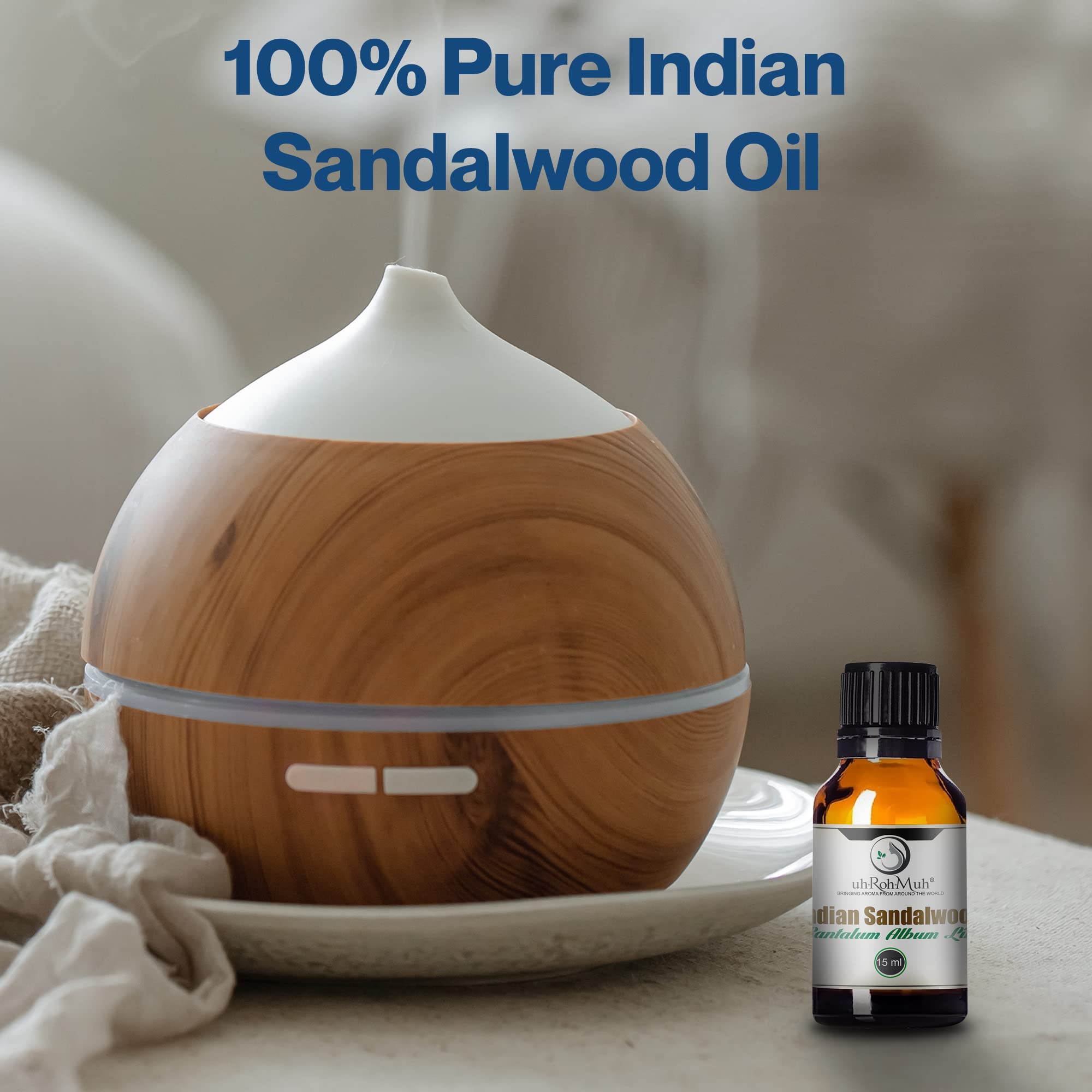 Premium Mysore Sandalwood Essential Oil 15ml - 100% Pure Natural Aromatherapy Oil with Long-Lasting Santalol Fragrance for Relaxation, Meditation & Skin Care