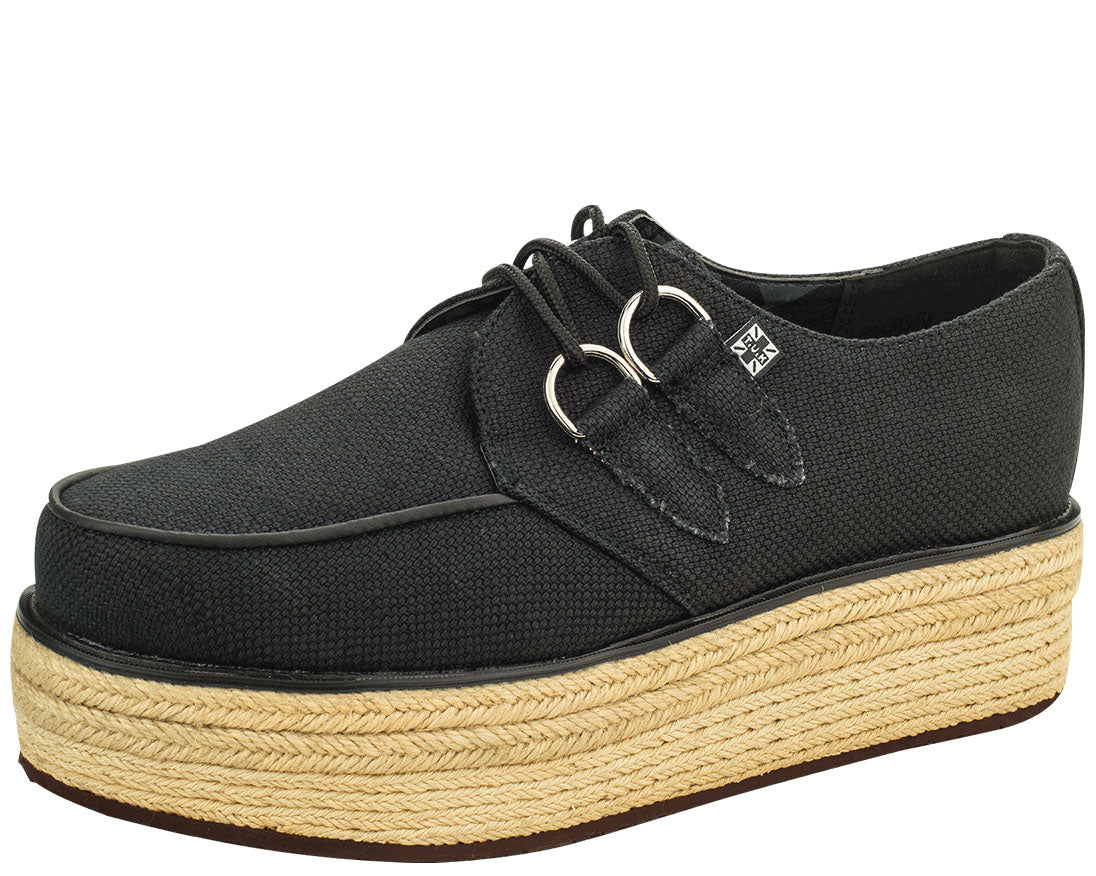 T.U.K Black Canvas & Jute Wrap Creeper Shoes - Stylish & Comfortable Platform Sneakers for Women, Perfect for Casual Outfits, Concerts, and Vintage Fashion