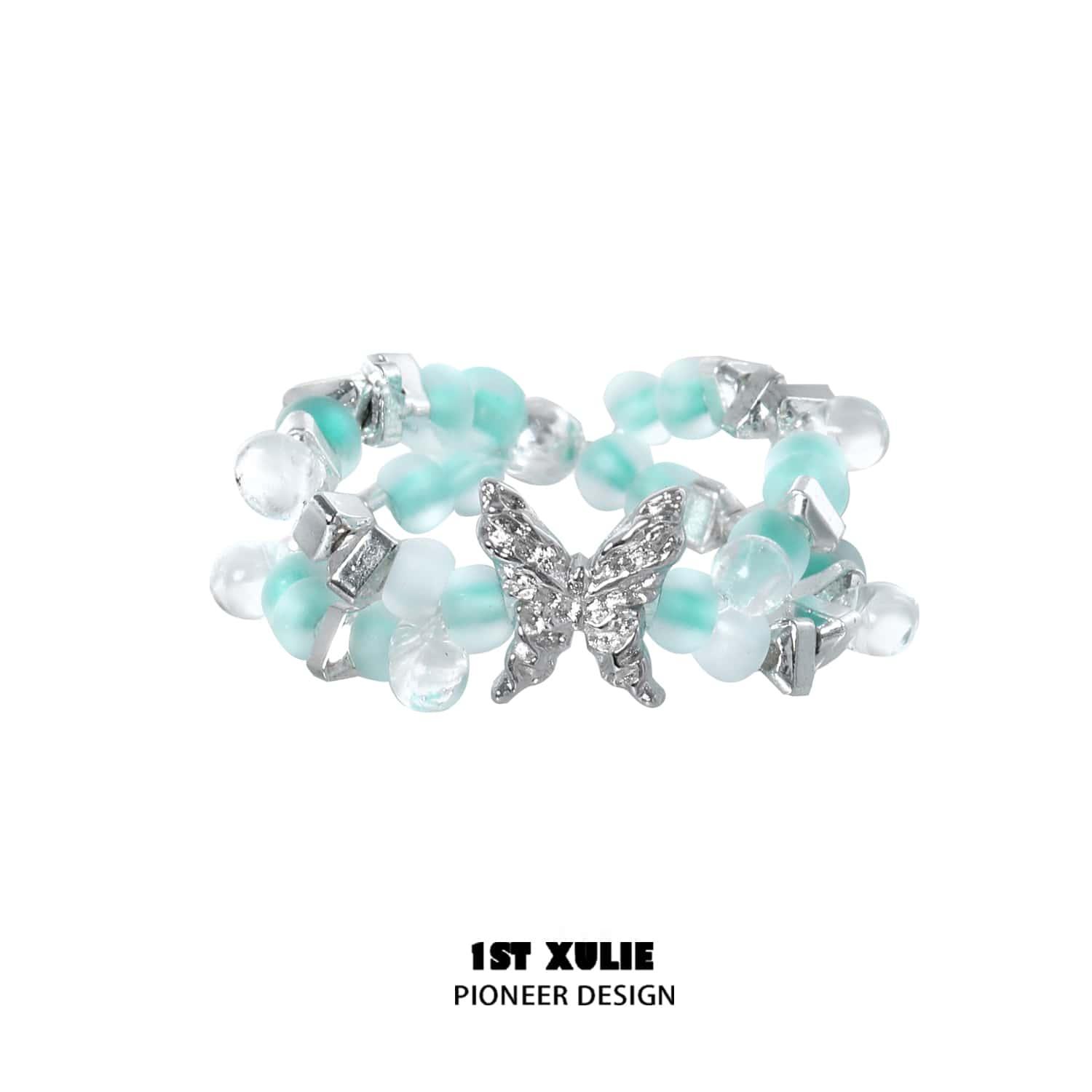 Whiterfly S925 Sterling Silver Beaded Butterfly Rings for Women - Elegant Adjustable Stackable Jewelry Gift for Her - Perfect for Weddings, Parties & Everyday Wear