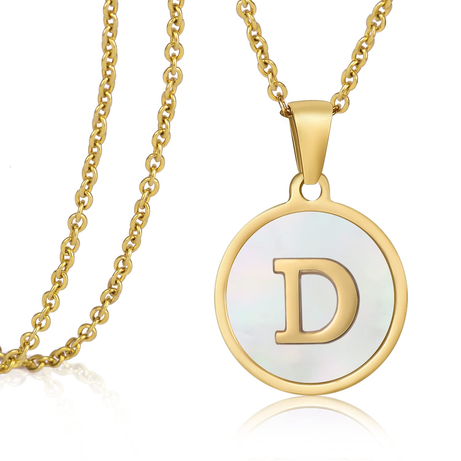 ASHFUHZL Personalized Initial Necklaces for Women - 18K Gold, Silver & Rose Gold Shell Letter Necklaces with Coin Pendants | Stainless Steel Layered Name Jewelry for Girls | Perfect Gift for Birthday, Anniversary & Valentine's Day