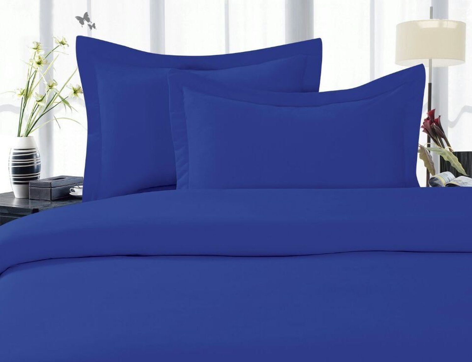 Premium 600 Thread Count Egyptian Cotton Sheets Set - 4-Piece Olympic Queen Size, Royal Blue Sateen Weave, Deep Pocket Fitted Sheet (Fits up to 25