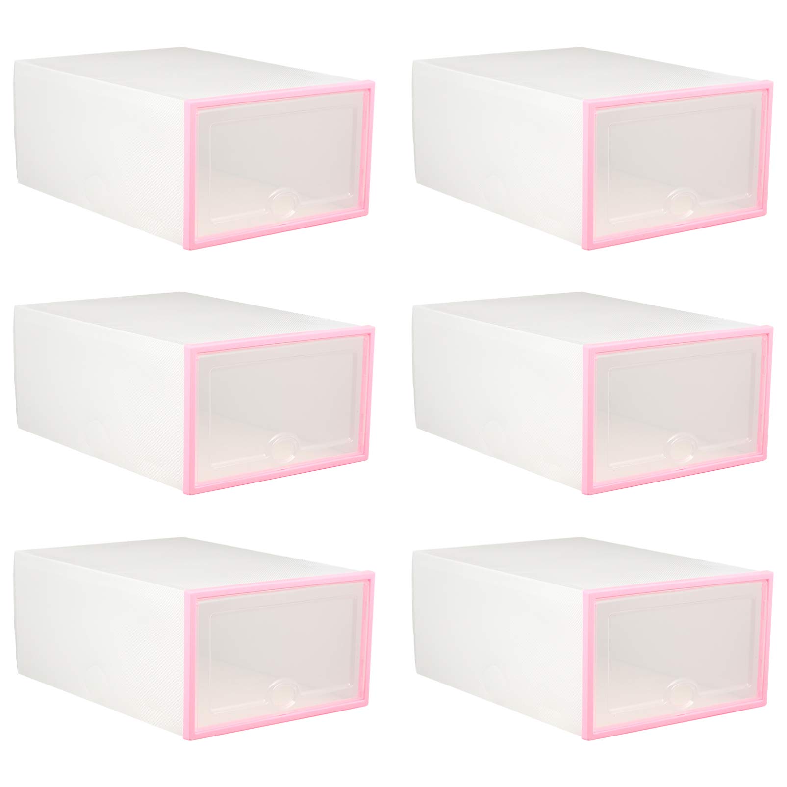 6-Pack Clear Plastic Shoe Storage Boxes with Lids - Stackable Shoe Organizer for Closet, Underbed & Entryway - Perfect for Sneakers, Heels & Tableware Organization (Pink)