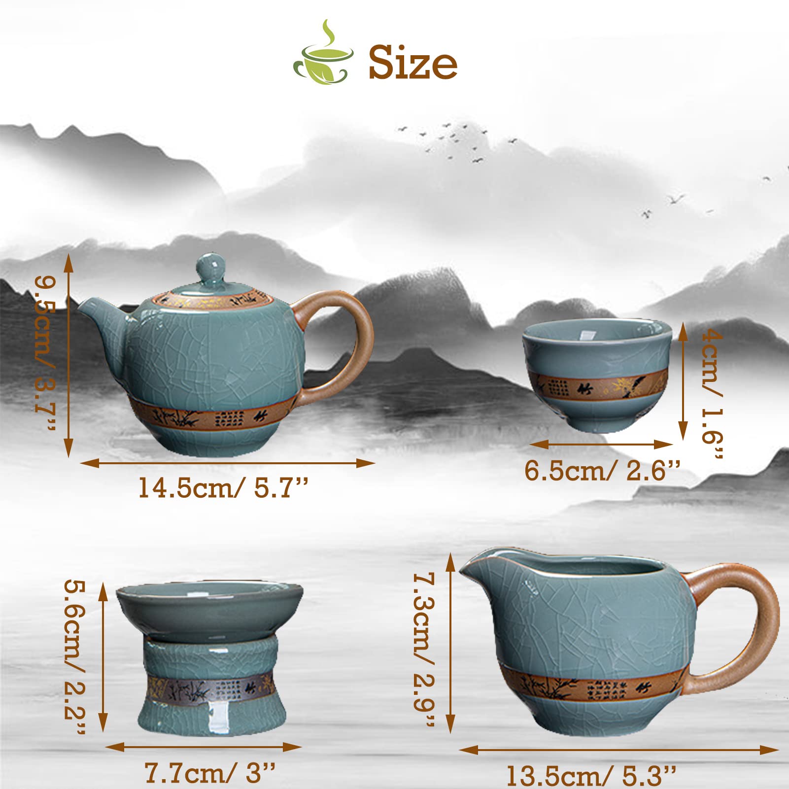 Premium ORHA 9-Piece Chinese Ceramic Tea Set - Kung Fu Teapot, Gongdao Cup, Tea Infuser & 6 Tea Cups - Elegant Gift for Clients, Home, Restaurant or Tea House - Perfect for Traditional Tea Ceremonies & Relaxing Afternoon Tea Time