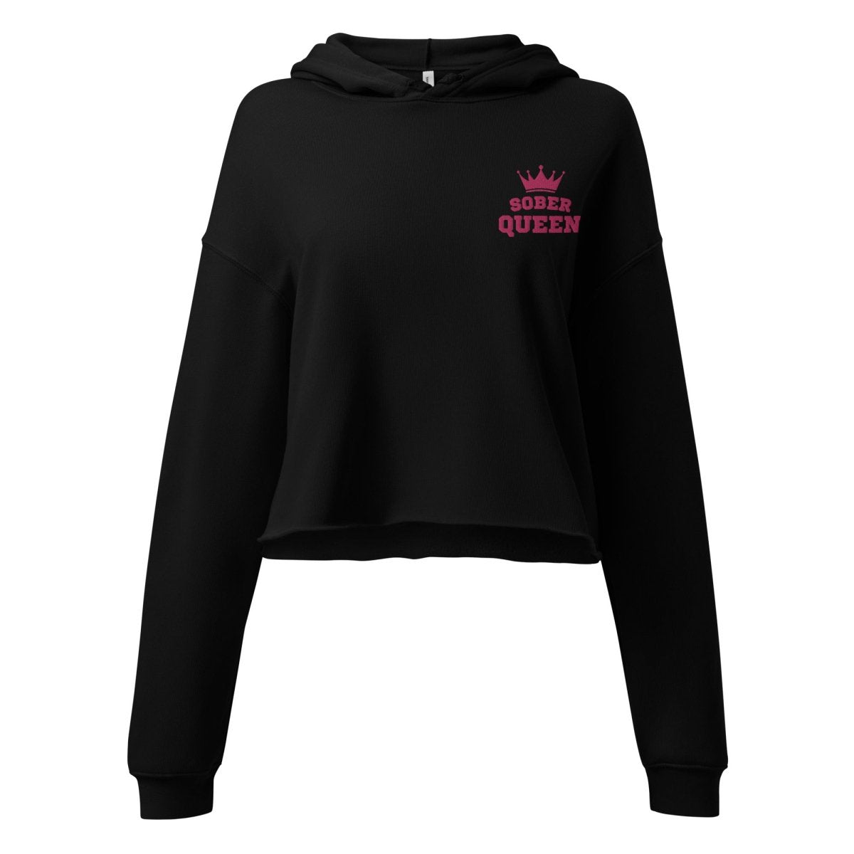 Sober Queen Embroidered Crop Hoodie - Trendy Oversized Pullover Sweatshirt for Women | Perfect for Streetwear, Gym & Casual Outfits