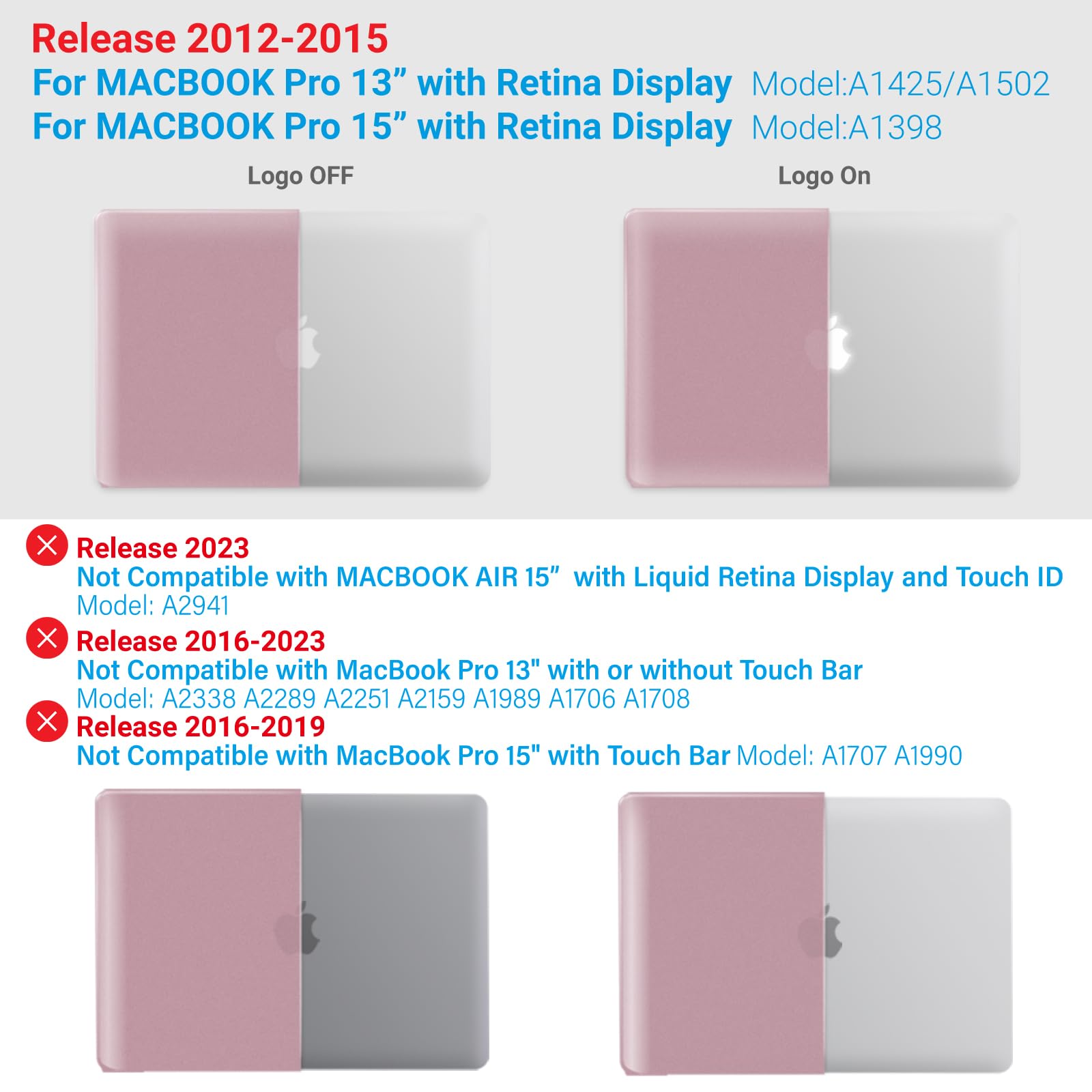 IBENZER MacBook Pro 15 Inch Case (2012-2015) - Soft Touch Hard Shell Cover with Keyboard Protector for Apple MacBook Pro 15 Retina Display A1398 - Rose Gold (R15MPK+1A) | Perfect for Work, Travel & Home Use