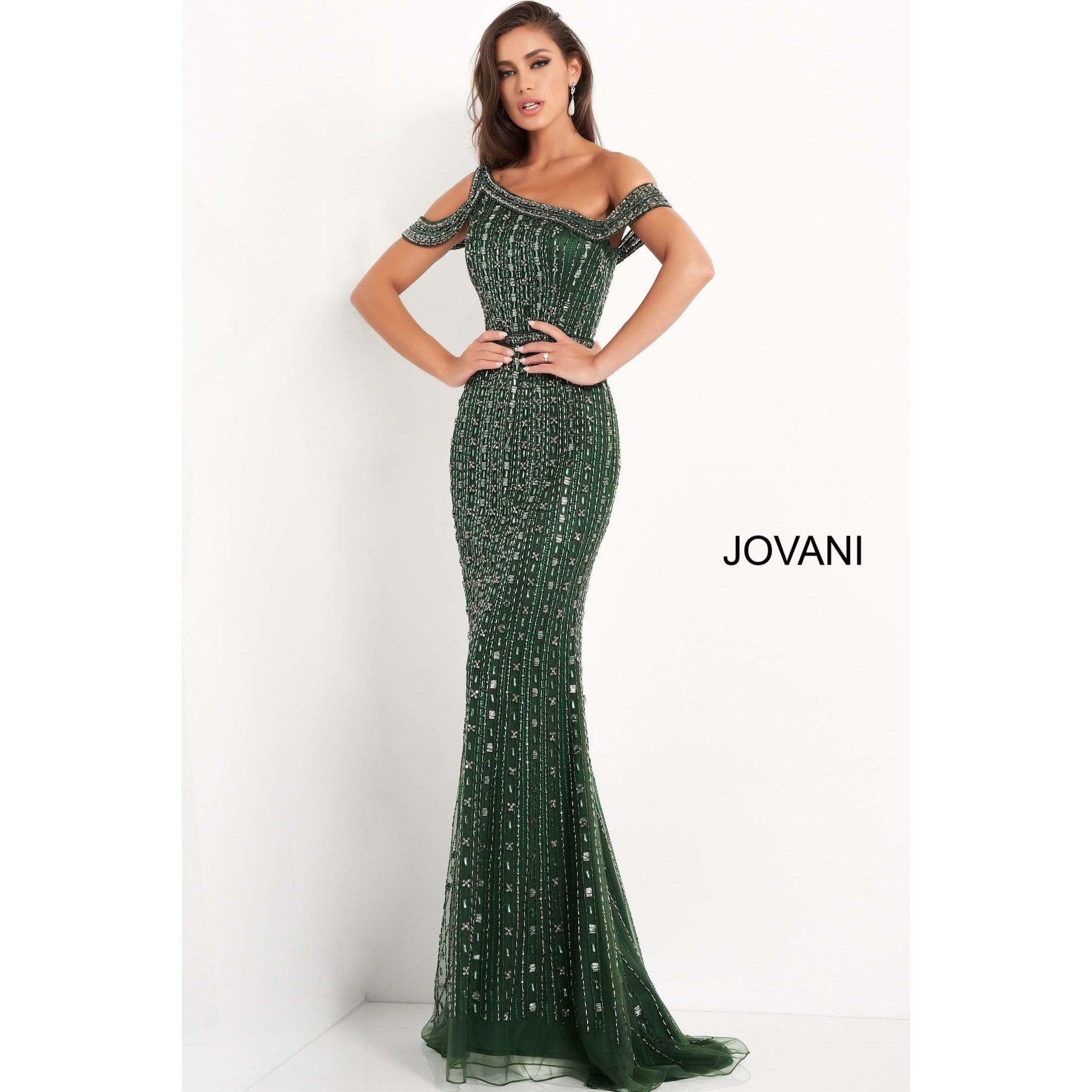 Jovani 03124 Emerald Green Beaded One Shoulder Evening Gown - Perfect for Prom, Gala, and Formal Events