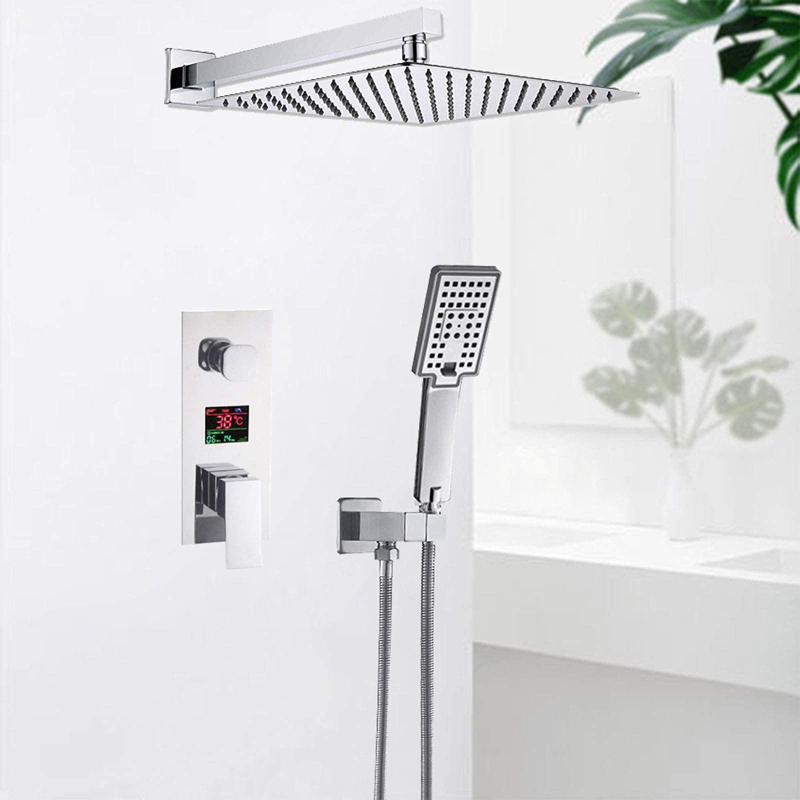 CHLDDHC Chrome Digital Display Rain Shower System - 3 Mode Wall Mounted Shower Faucet Set with Mixer Tap | Perfect for Modern Bathroom & Spa Experience