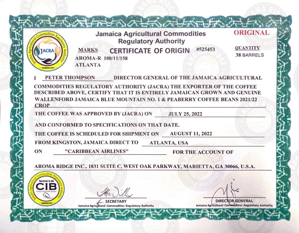 Premium Jamaica Blue Mountain Ground Coffee - 1 LB Medium Roast, 100% Authentic Wallenford Certified | Grade 01 with Smooth Milk Chocolate Finish | Perfect for Home Brewing, Office Use & Gourmet Gifts | Aroma Ridge Specialty Coffee