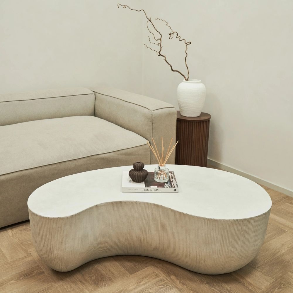 Modern White Concrete Coffee Table 123cm - Indoor & Outdoor Use for Patio, Garden, and Living Room Decor