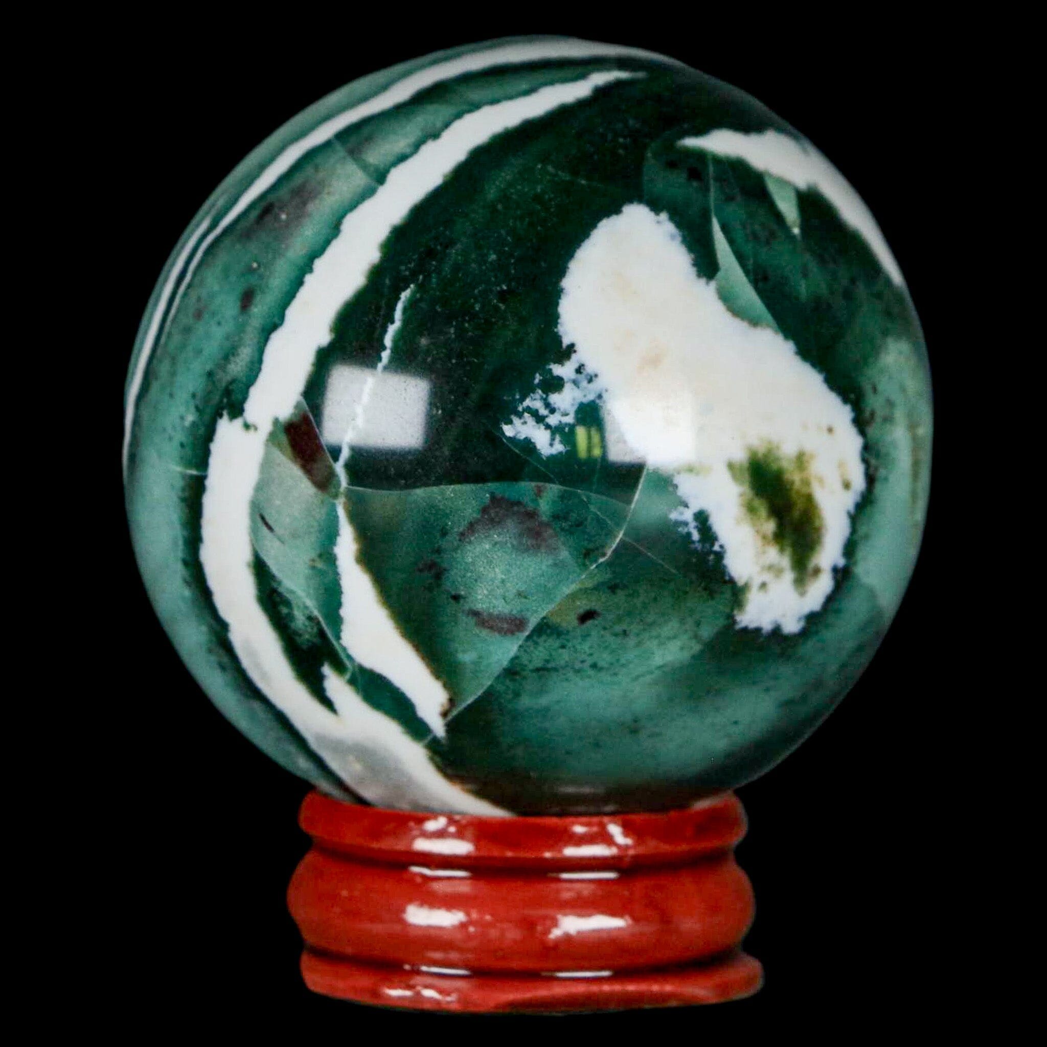 50mm Sardonyx Mineral Specimen - Green and White Sphere Ball Orb from Brazil with Display Stand - Perfect for Crystal Healing, Home Decor, and Mineral Collection Display