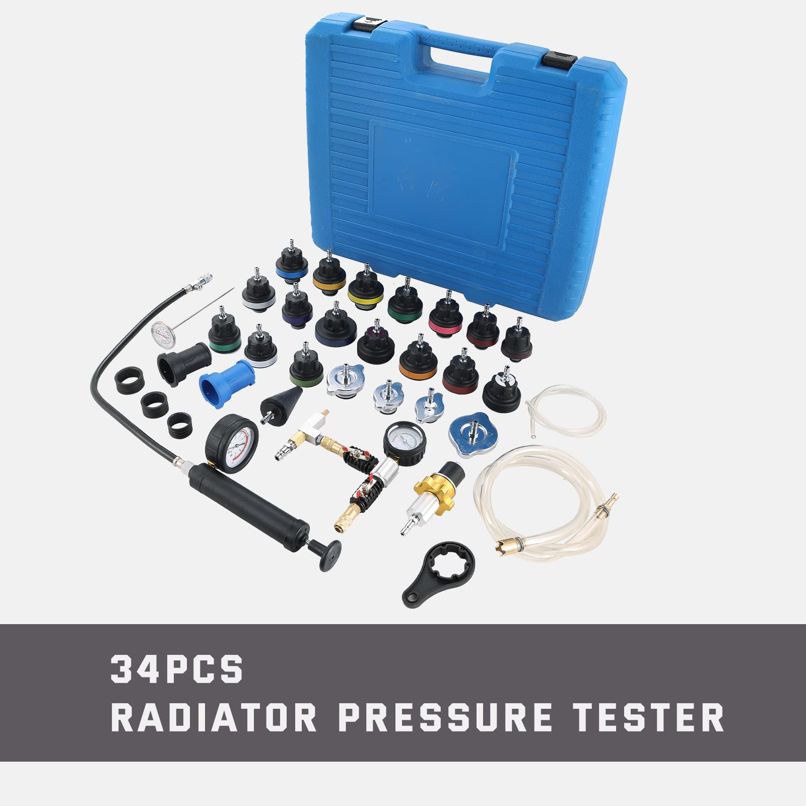 ATPEAM 34PCS Universal Radiator Pressure Tester Kit - Automotive Cooling System Diagnostic Tool with Vacuum Refill Pump for Leak Detection & Coolant Flushing | Perfect for Mechanics & DIY Car Maintenance