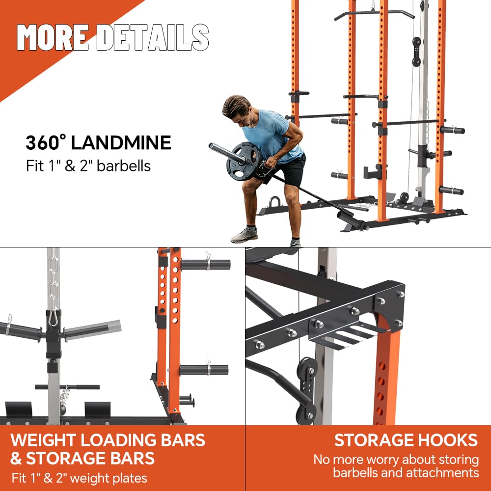 **Power Cage - Multi-Functional Power Rack with LAT Pulldown Cable System & Full Body Workout Attachments | Squat Rack with Optional Lever Arm, Belt Squat & Weight Plates Combo for Home Gym | Perfect for Strength Training, CrossFit & Home Fitness**