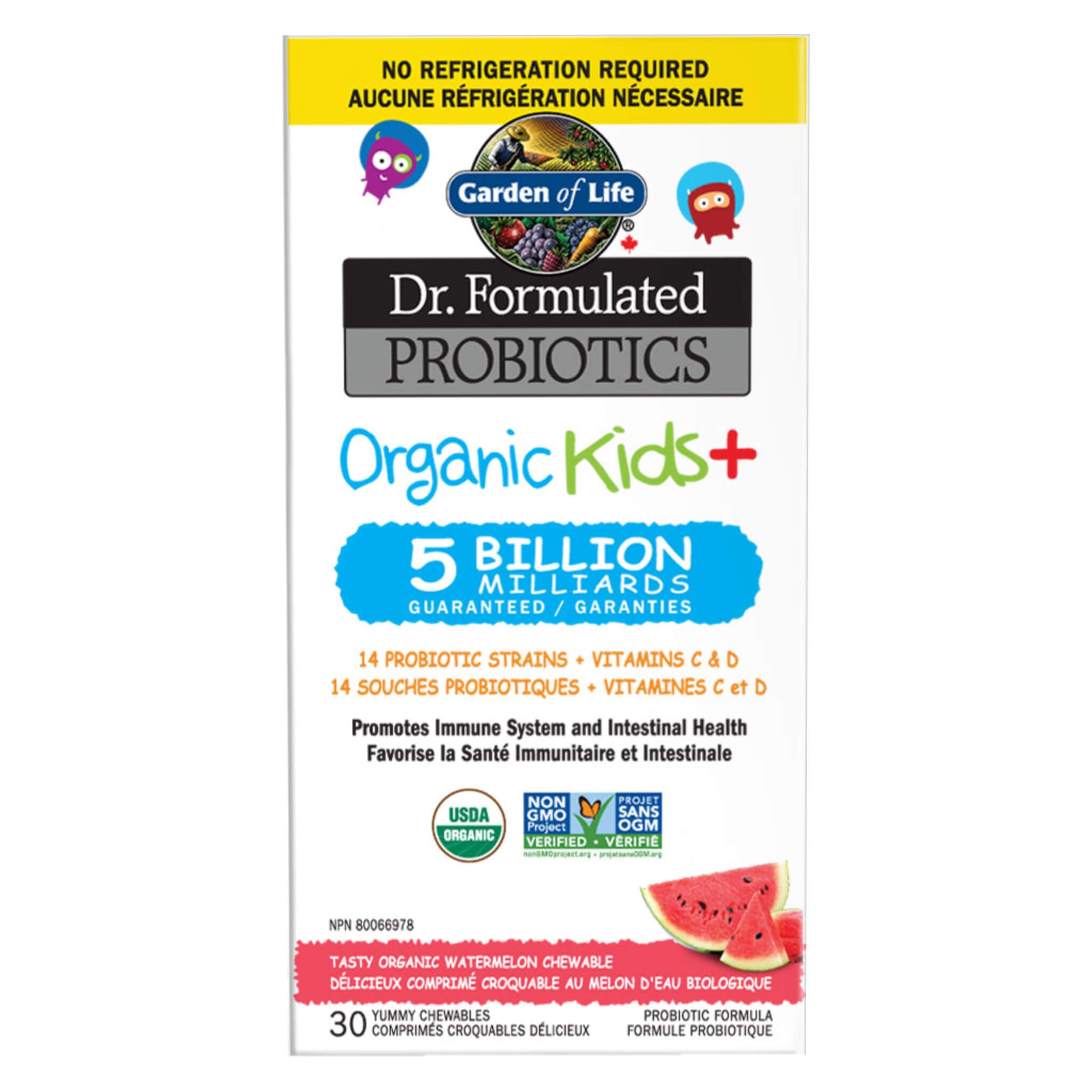 Dr. Formulated Probiotics Organic Kids+ with 5 Billion CFU - Watermelon Flavor Shelf-Stable Digestive Support - Perfect for School Lunches & Travel
