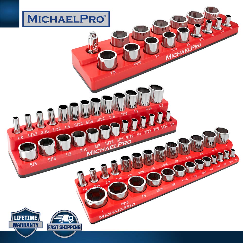 MichaelPro MP014003 3-Piece Magnetic Socket Organizer Set - 1/4