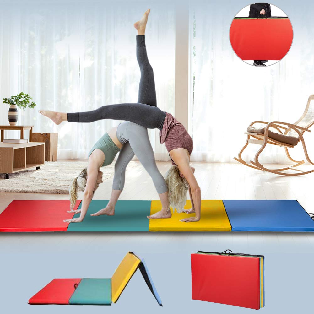 4'x8'x2' Thick Foldable Gymnastics Mat - Waterproof Exercise Gym Mat with Handle for Yoga, Pilates, Stretching & Martial Arts | Perfect for Home Workouts, Aerobics & Tumbling Practice