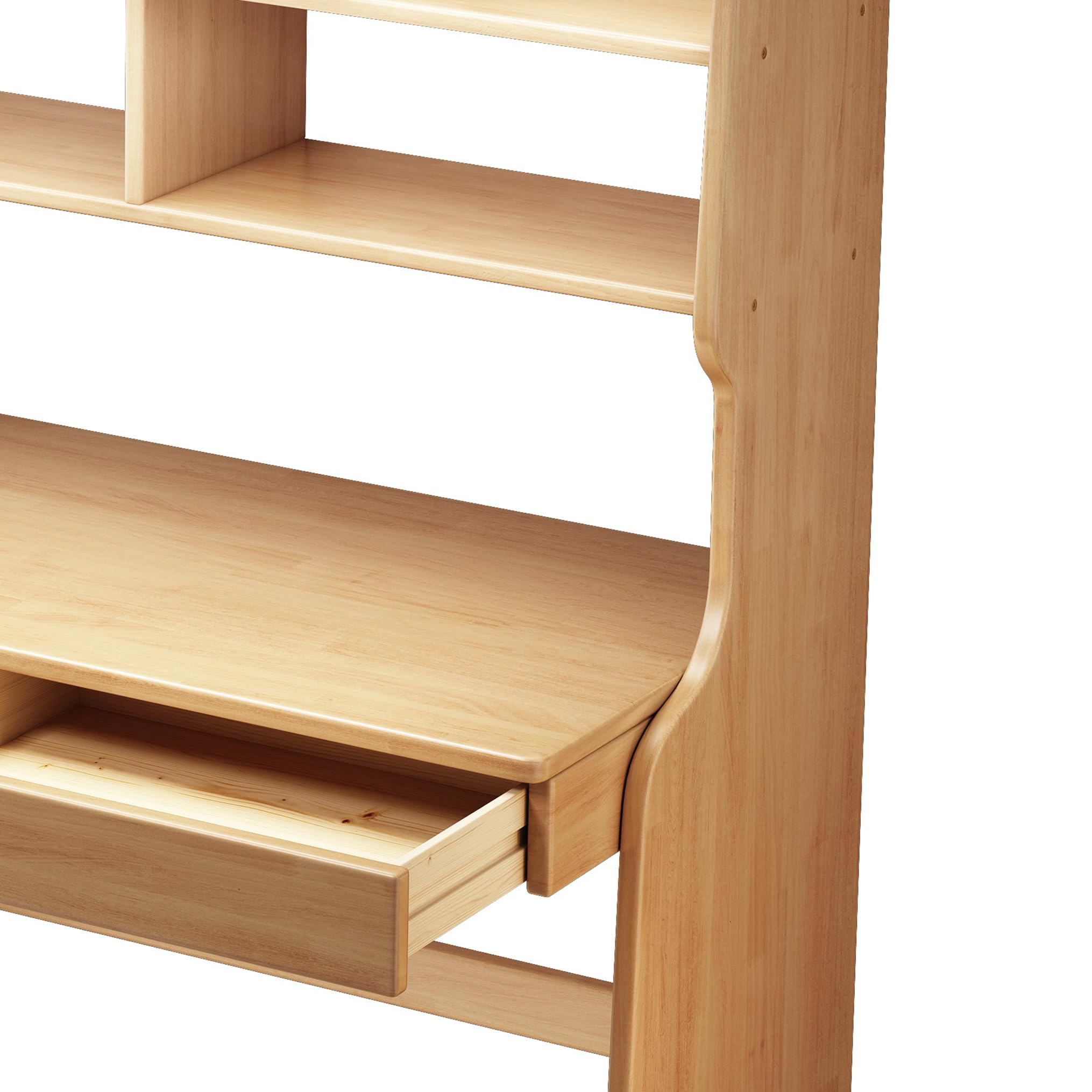 Kids Study Desk with Drawers & Bookshelf - Natural Rubber Wood Children's Learning Table, Computer Workstation & Writing Desk for Home Schooling & Online Classes - Perfect for Homework, Reading & Remote Learning