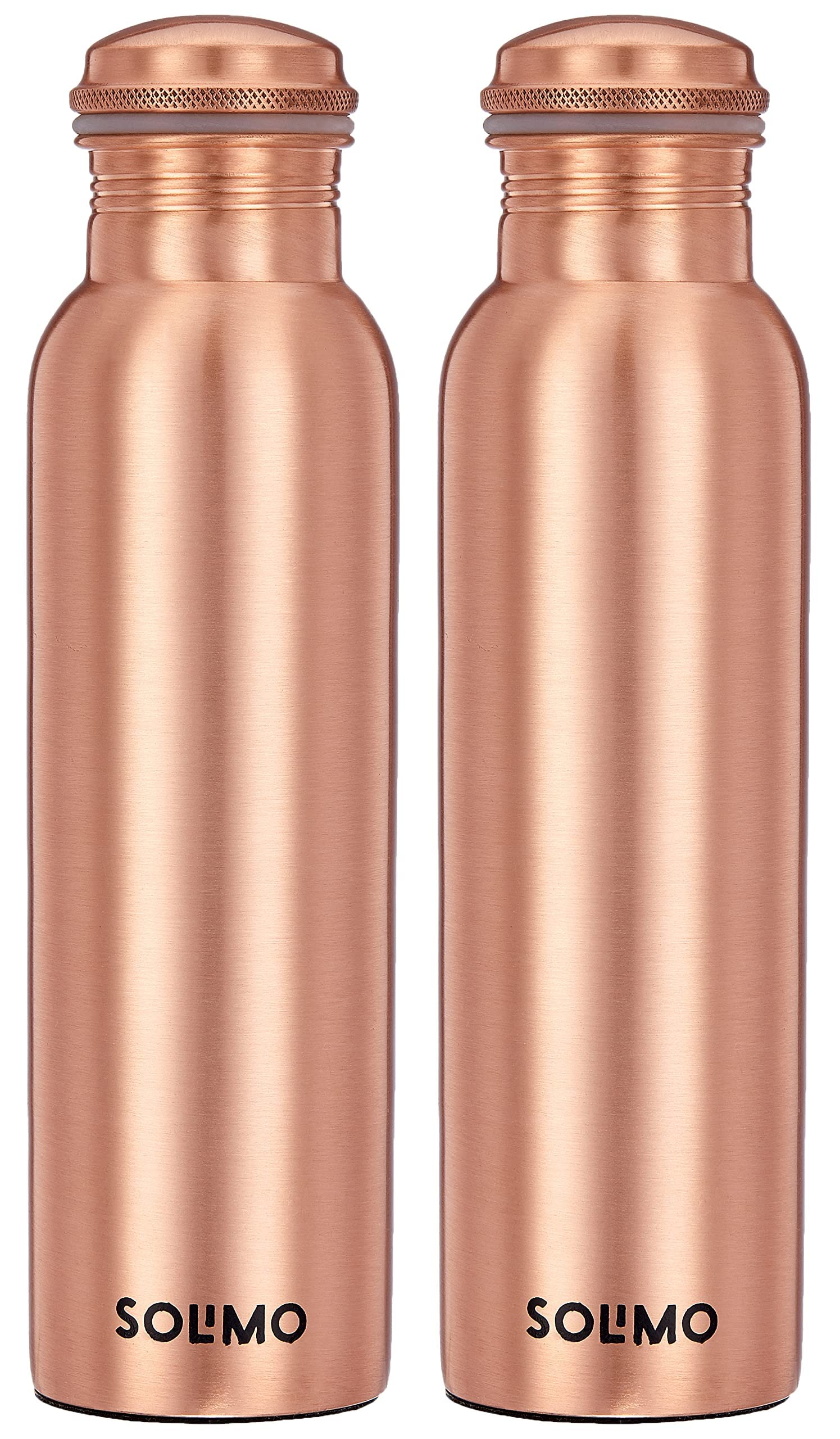 Solimo Pure Copper Water Bottle 950ml (Set of 2) - 100% Rustproof & Leakproof Matte Finish Copper Bottle for Hydration - Perfect for Home, Office, Gym & Outdoor Activities
