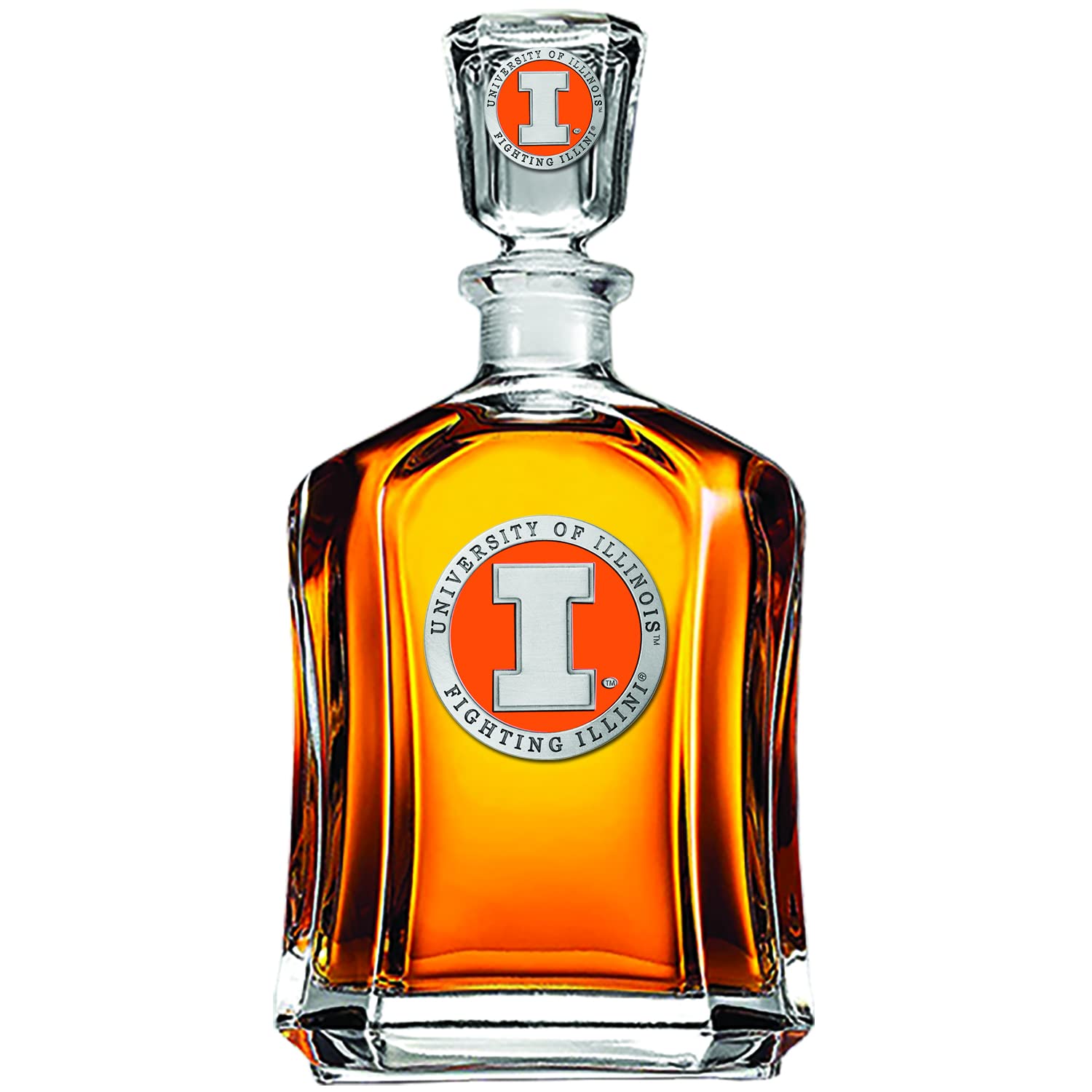 Illinois Capitol Decanter - 24oz Premium Liquor Pourer with Handcrafted Pewter Accents | Clear Glass Whiskey Decanter for Bourbon, Scotch & Home Bar Display