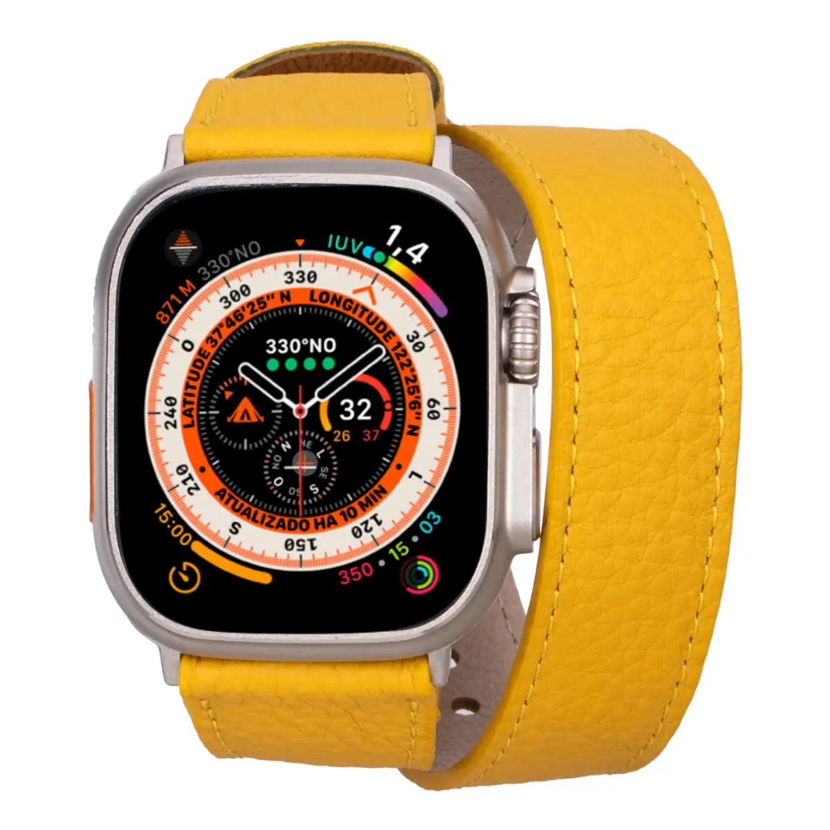 Premium Yellow Leather Double Tour Strap for Apple Watch - Stylish & Durable Replacement Band for Work, Fitness & Everyday Wear